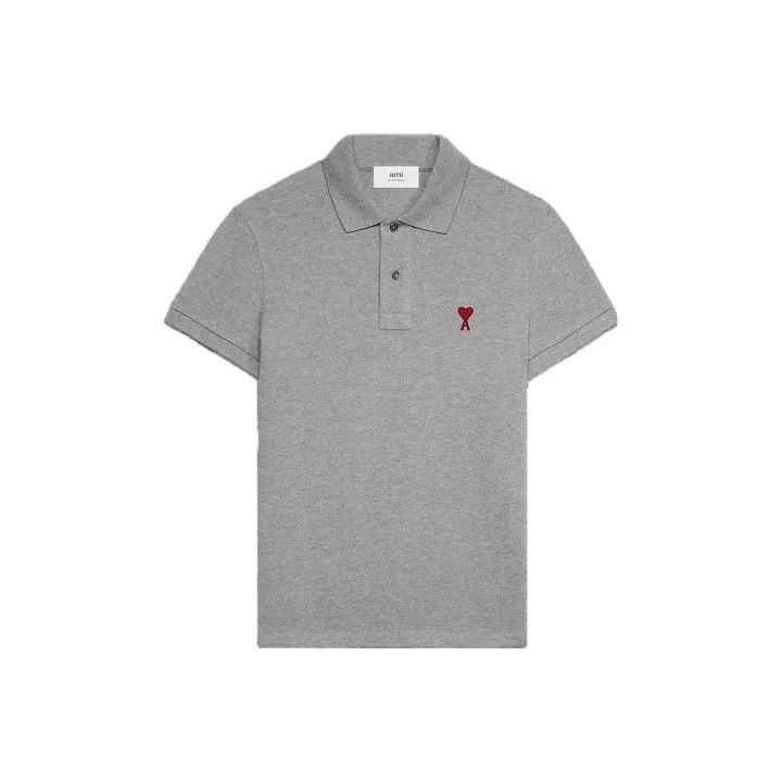 AMI AMI Paris Love Heart Gray Cotton Polo Shirt 0079 Size US S / EU 44-46 / 1 - 1 Thumbnail