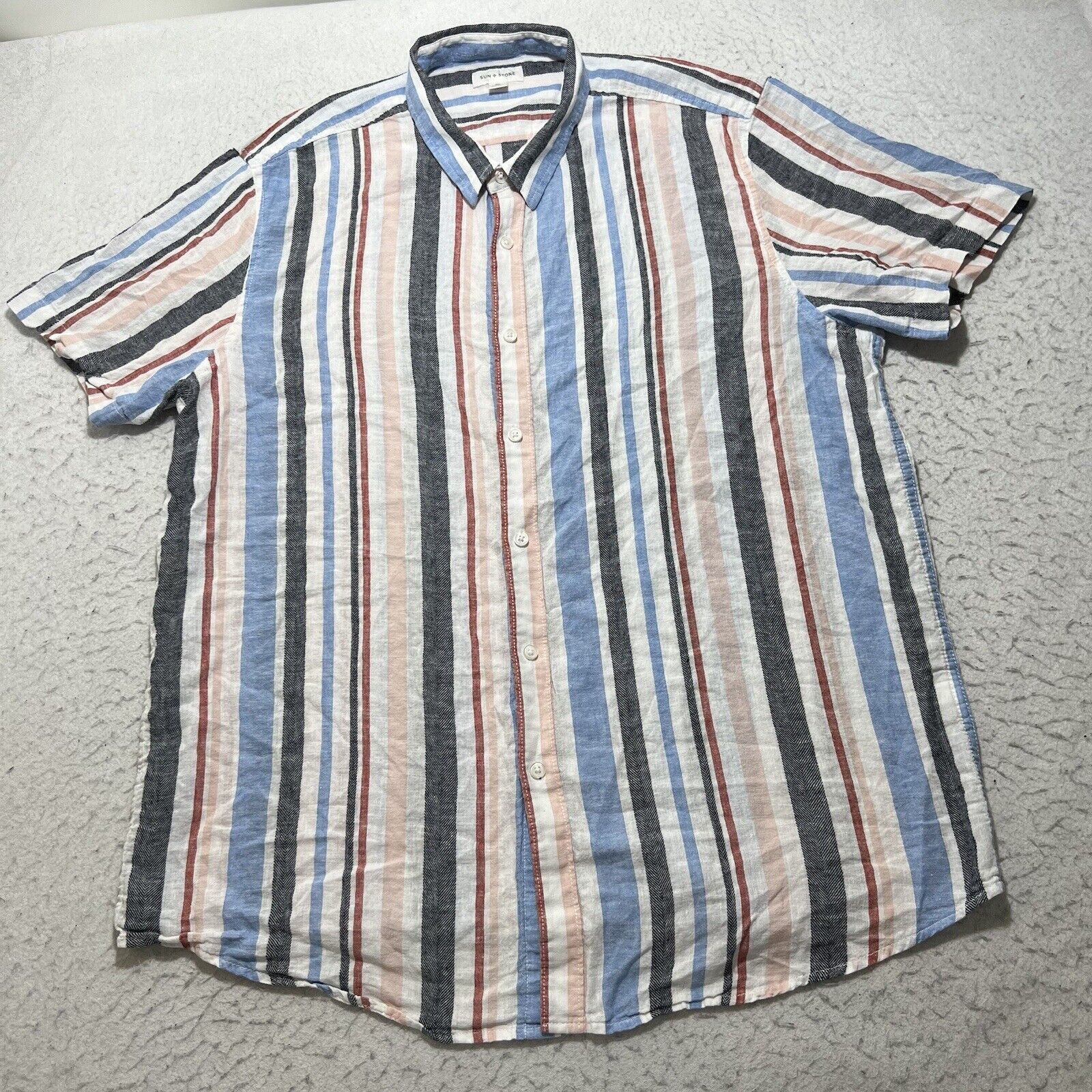 Other Sun StoneLinen Blend Button Up Shirt Short Sleeve Striped Size US XXL / EU 58 / 5 - 1 Thumbnail