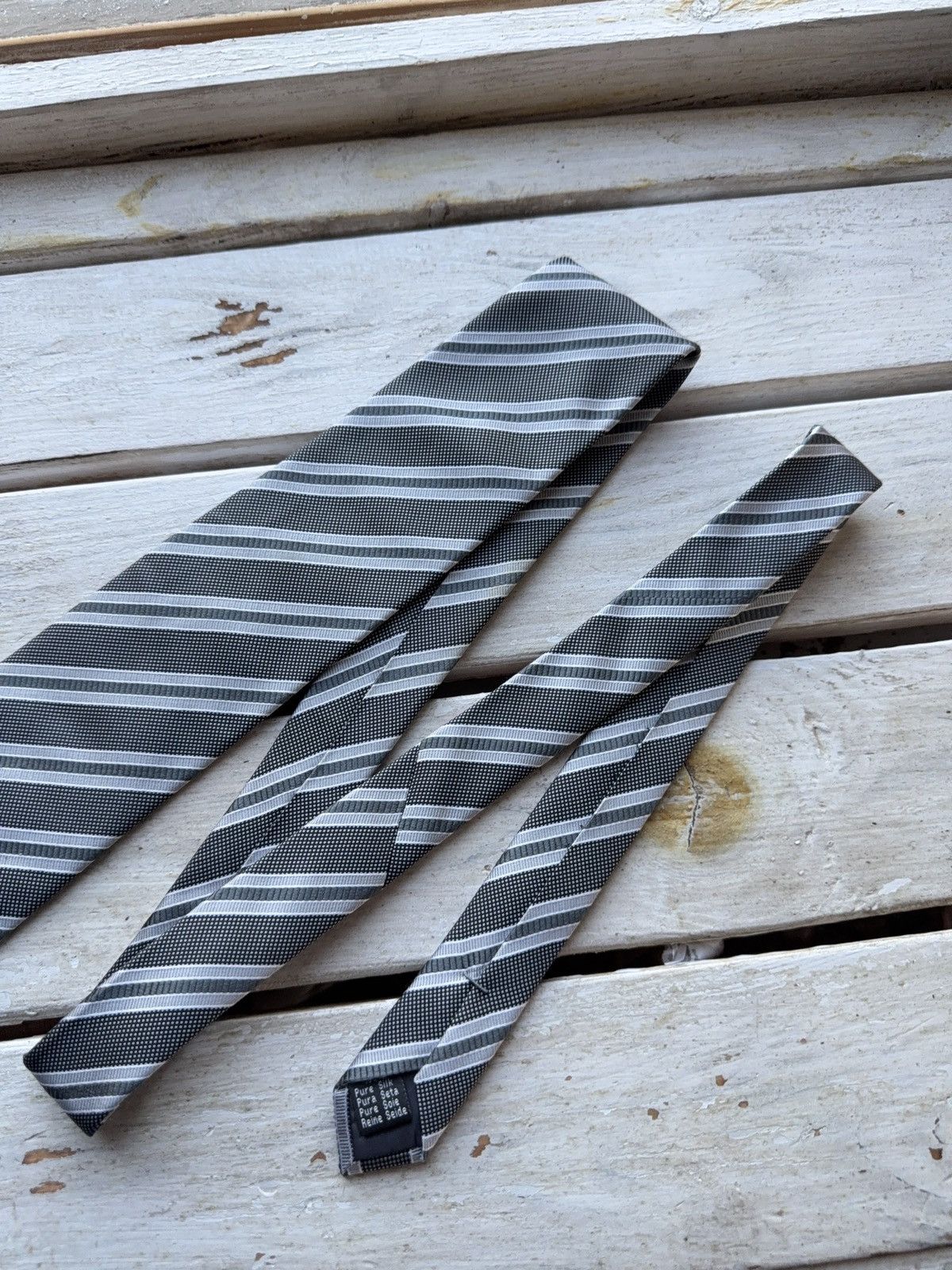 Designer × Piattelli Classic Piattelli Silk Tie Black Gray Stripe Made in Italy Size ONE SIZE - 3 Thumbnail
