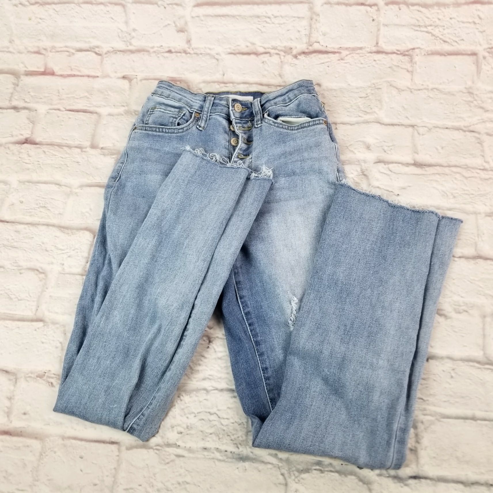 Denime YMI Dream Jeans Junior Size 3 High-Rise Denim Flare Button Fly 5-Pocket - Blue - Teens Mens Girls Womens Size 26" / US 2 / IT 38 - 2 Thumbnail
