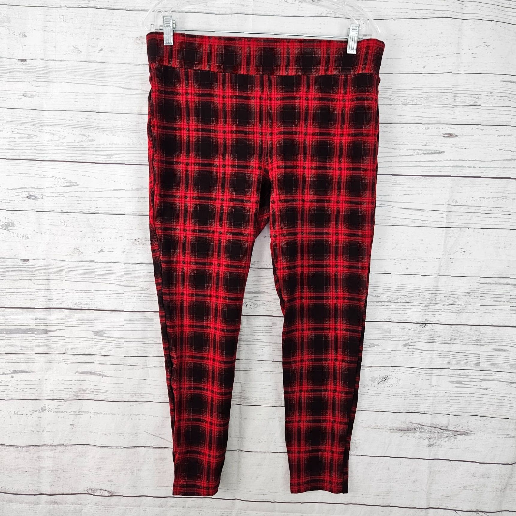 Loft VINTAGE LOFT? Ann Taylor LOFT Womens Leggings Cropped Size L Red Plaid Mid Rise Size 36" / US 14 / IT 50 - 2 Thumbnail