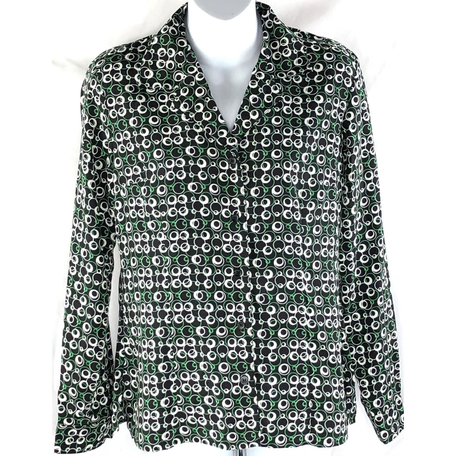 Element VINTAGE Elementz Button Up Top S Green Blk Geo Artsy Long Sleeve Career office secretary 90s Womens Size S / US 4 / IT 40 - 5 Thumbnail