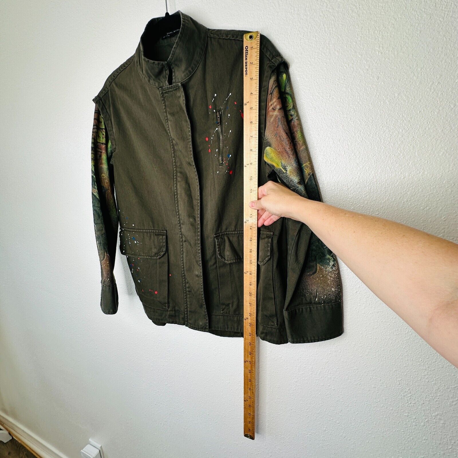 Zara Zara Army Green Grafitti New York Jungle Zip Utility Jacket Size XS / US 0-2 / IT 36-38 - 15 Thumbnail