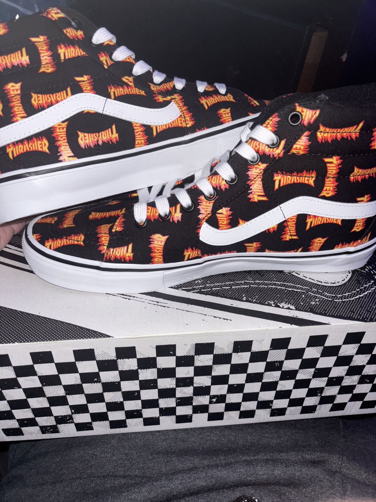 Vans Vans Sk8-Hi “Thrasher Allover Logo” Size US 12 / EU 45 - 1 Thumbnail