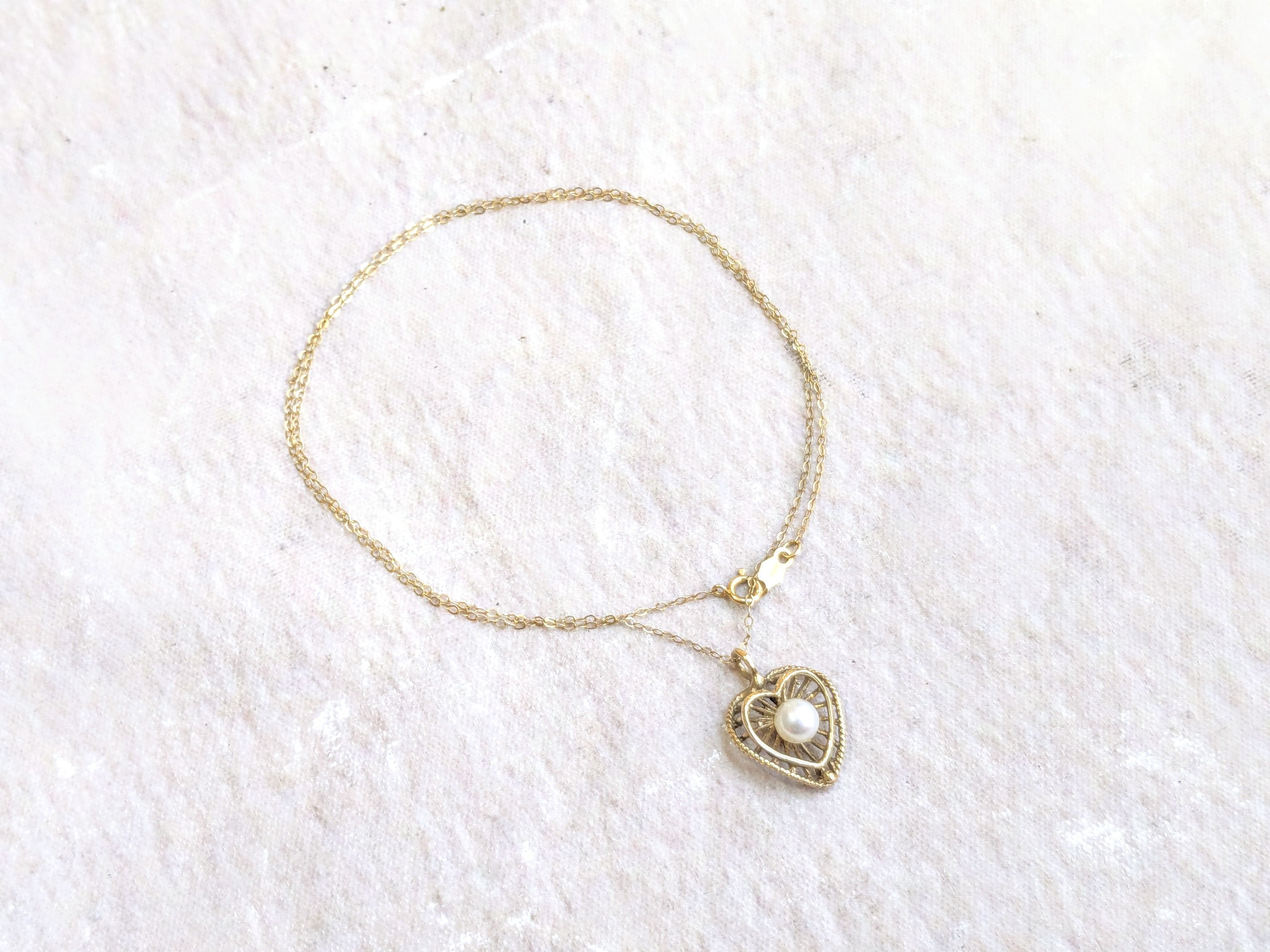 Jewelry Vintage 10k Gold Necklace Heart Pearl 17" Size ONE SIZE - 2 Thumbnail