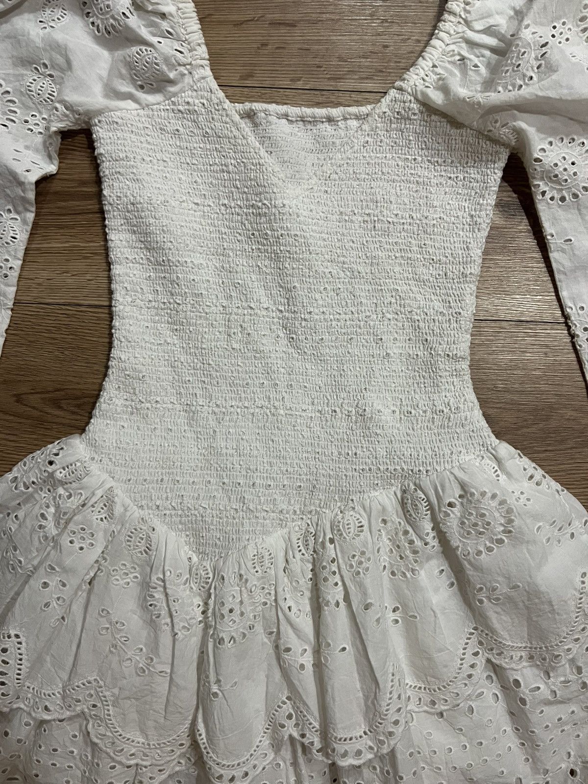 LoveShackFancy LoveShackFancy White Eyelet Mini Dress Size S / US 4 / IT 40 - 4 Thumbnail
