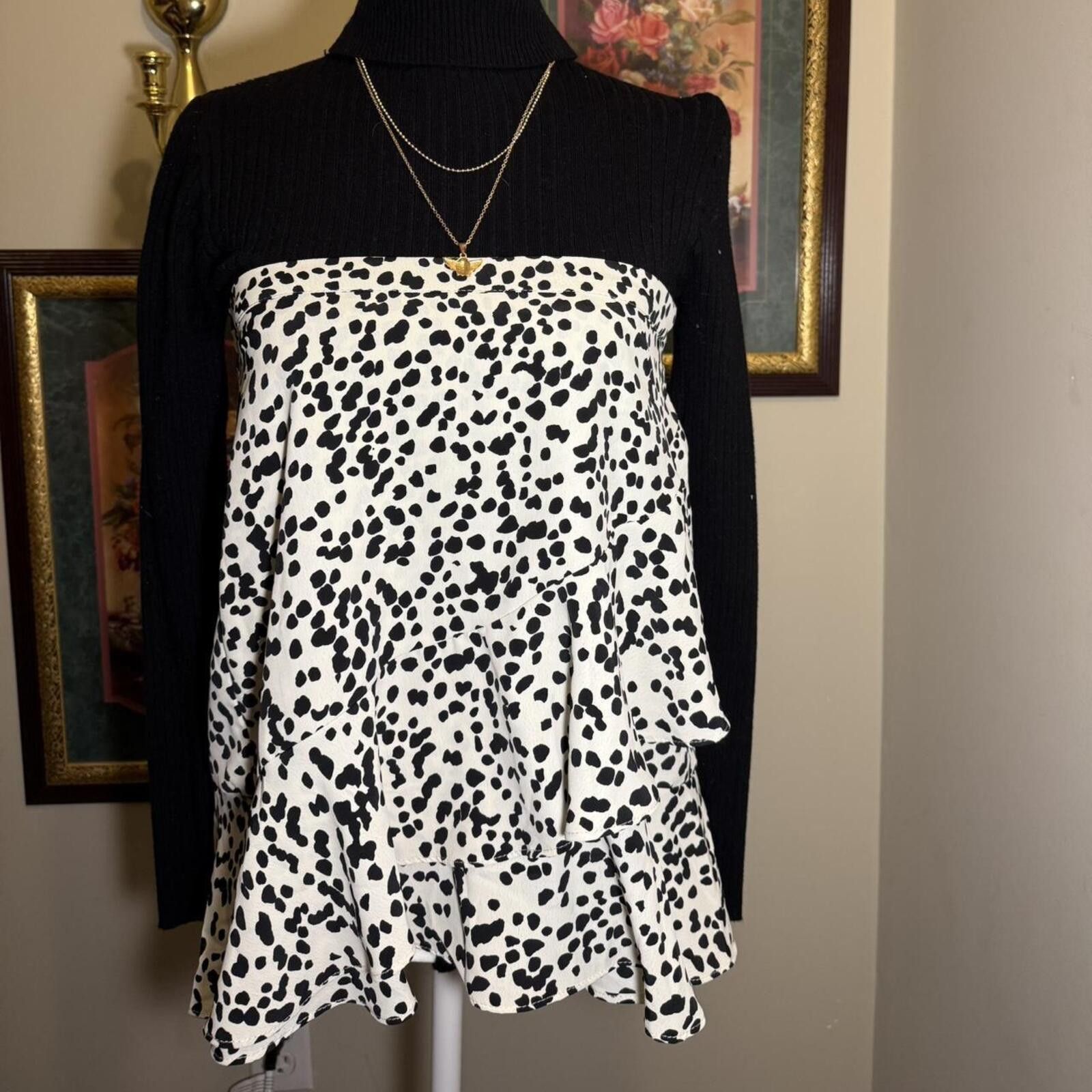 Other Black and white spotted mini skirt with ruffle hem Size 28" / US 6 / IT 42 - 2 Thumbnail