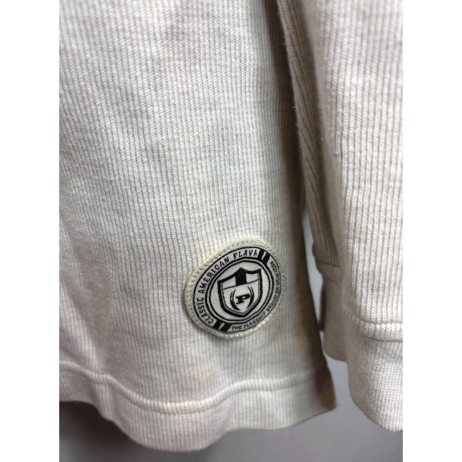 Phat Farm Phat Farm Shirt Mens L Cream Waffle Knit Thermal Long Sleeve Embroidered Crew Neck Graphic Print Modern Streetwear Hip Hop Mens Size US L / EU 52-54 / 3 - 5 Thumbnail