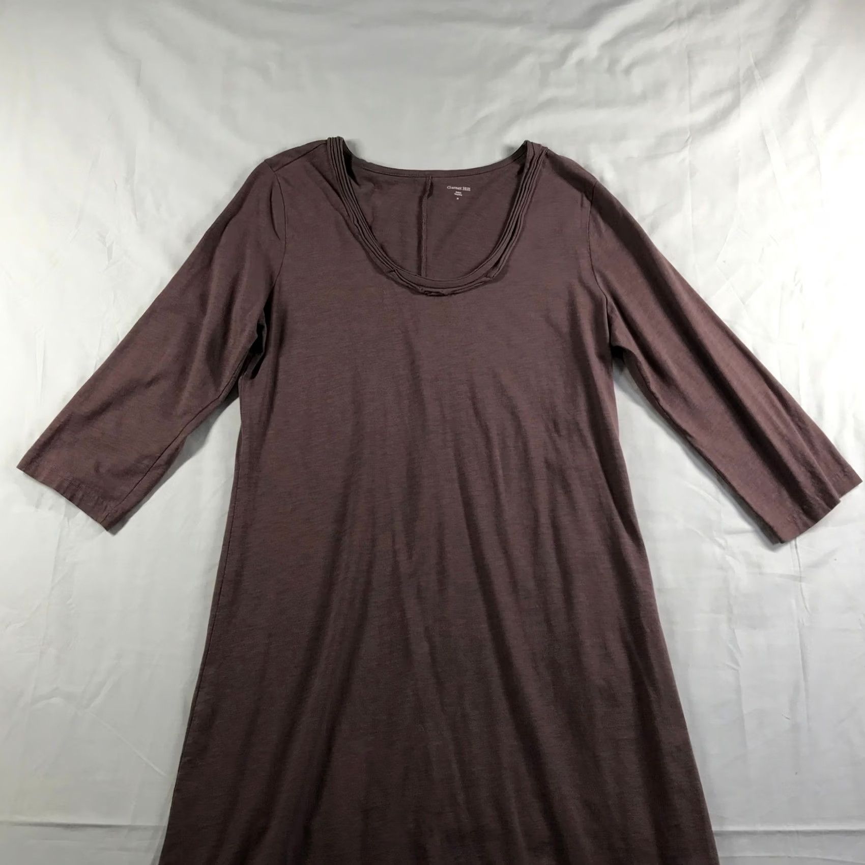 Vintage Garnet Hill Mauve Plum Cotton Modal Pleated Scoop Neck 3/4 Sleeve Shift Dress M Womens Size M / US 6-8 / IT 42-44 - 7 Thumbnail