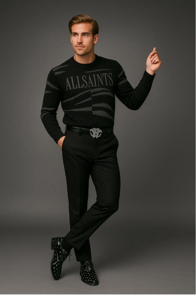 Allsaints AllSaints Oversized Mohair Sweater in Gray + Black Abstract Size US L / EU 52-54 / 3 - 1 Thumbnail