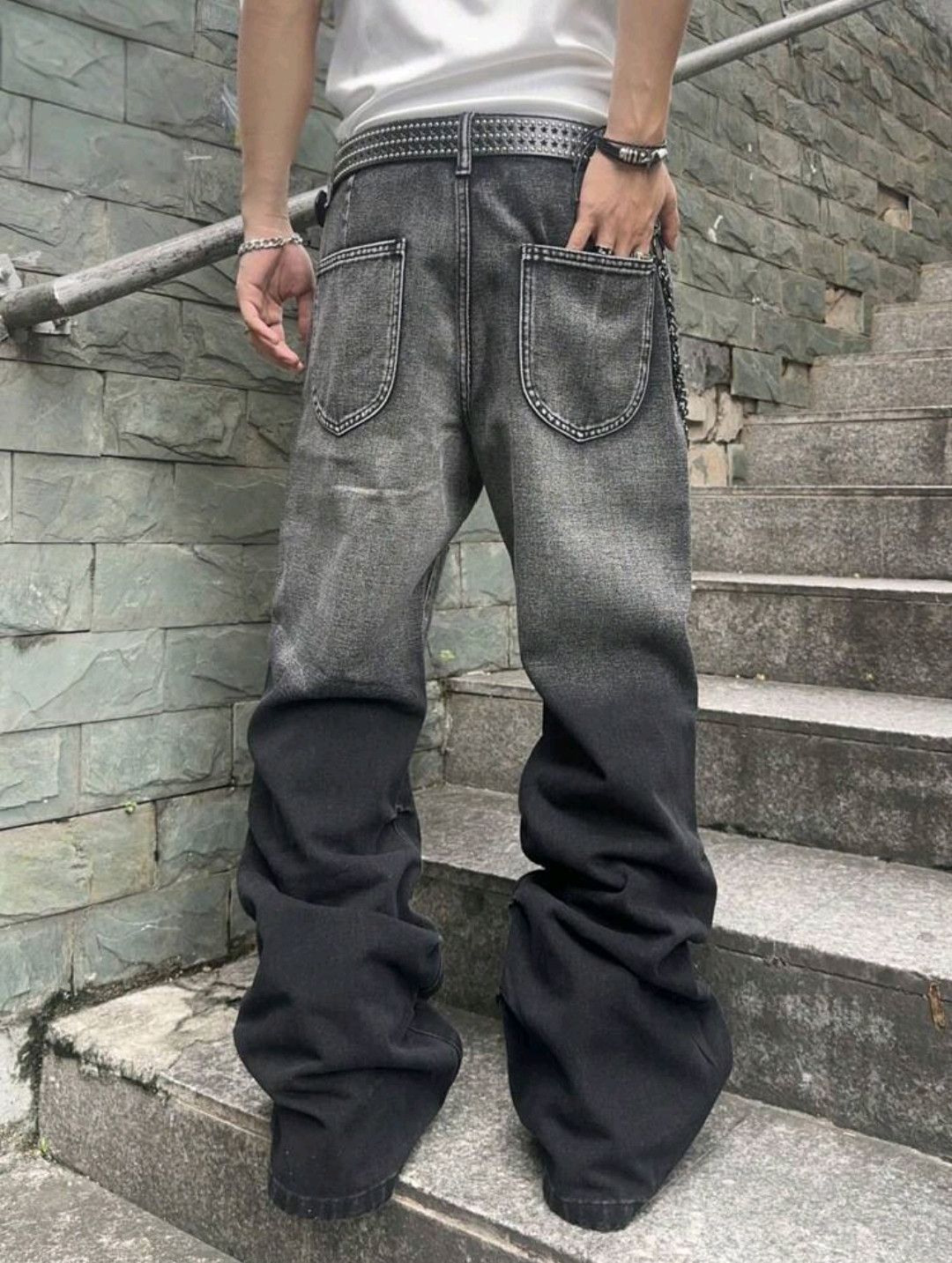 Japanese Brand × Jean Loose Ripped Pocket Wide-Leg Casual Denim Jeans Size US 34 / EU 50 - 2 Thumbnail
