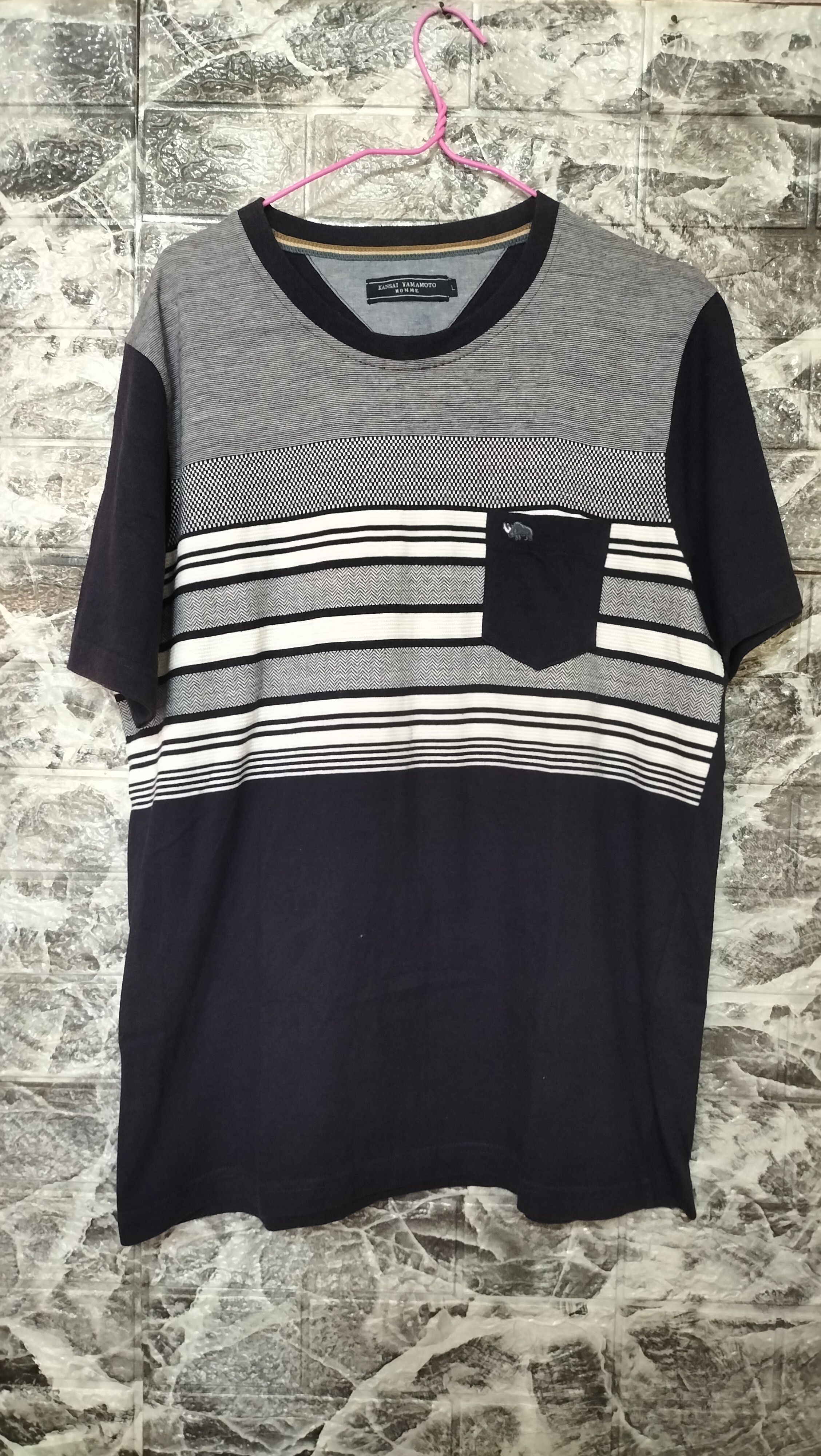 Japanese Brand Vintage Kansai Yamamoto pocket stripes menswear fashion Size US L / EU 52-54 / 3 - 1 Thumbnail