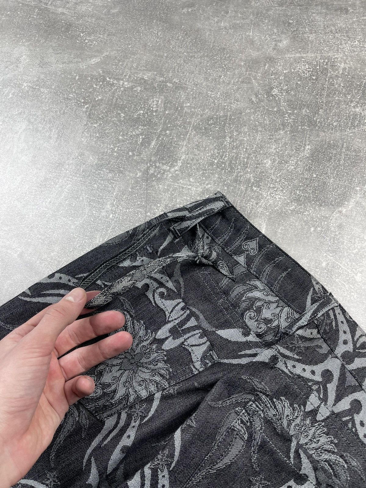 Other Y2K Flared Archive 2000s Black Baroque Pattern Jeans Size 27" / US 4 / IT 40 - 5 Thumbnail