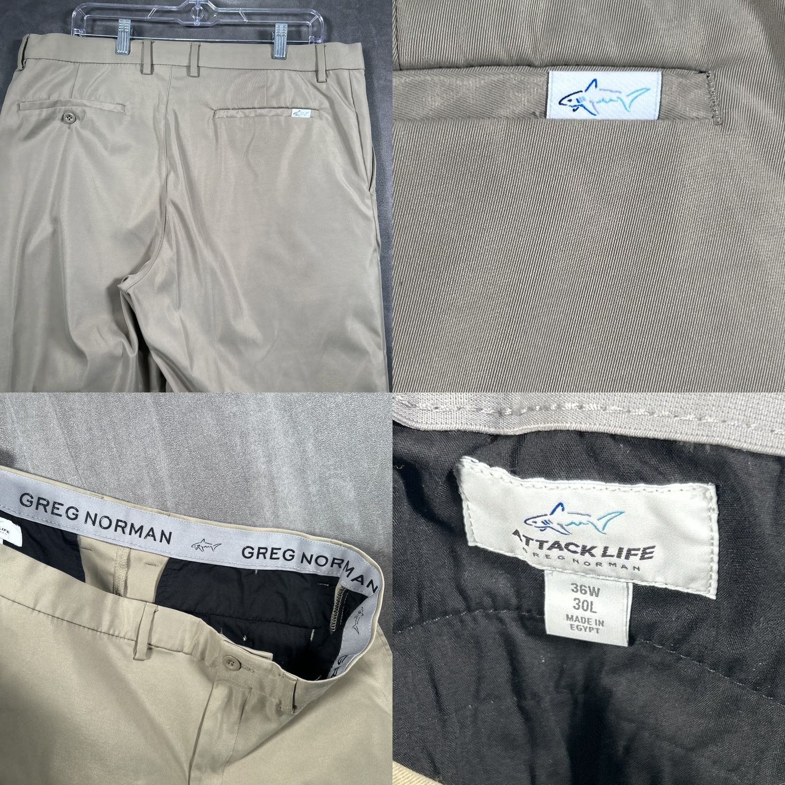 Vintage Greg Norman Mens Beige Golf Performance Pants 36x30 Stretch Slash Pockets Size US 36 / EU 52 - 8 Thumbnail