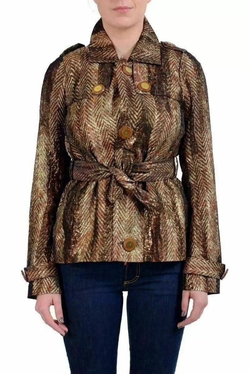 Designer × Dsquared2 Dsquared2 Women's Silk Goldish Belted Light Button Up Jacket Size S / US 4 / IT 40 - 8 Thumbnail