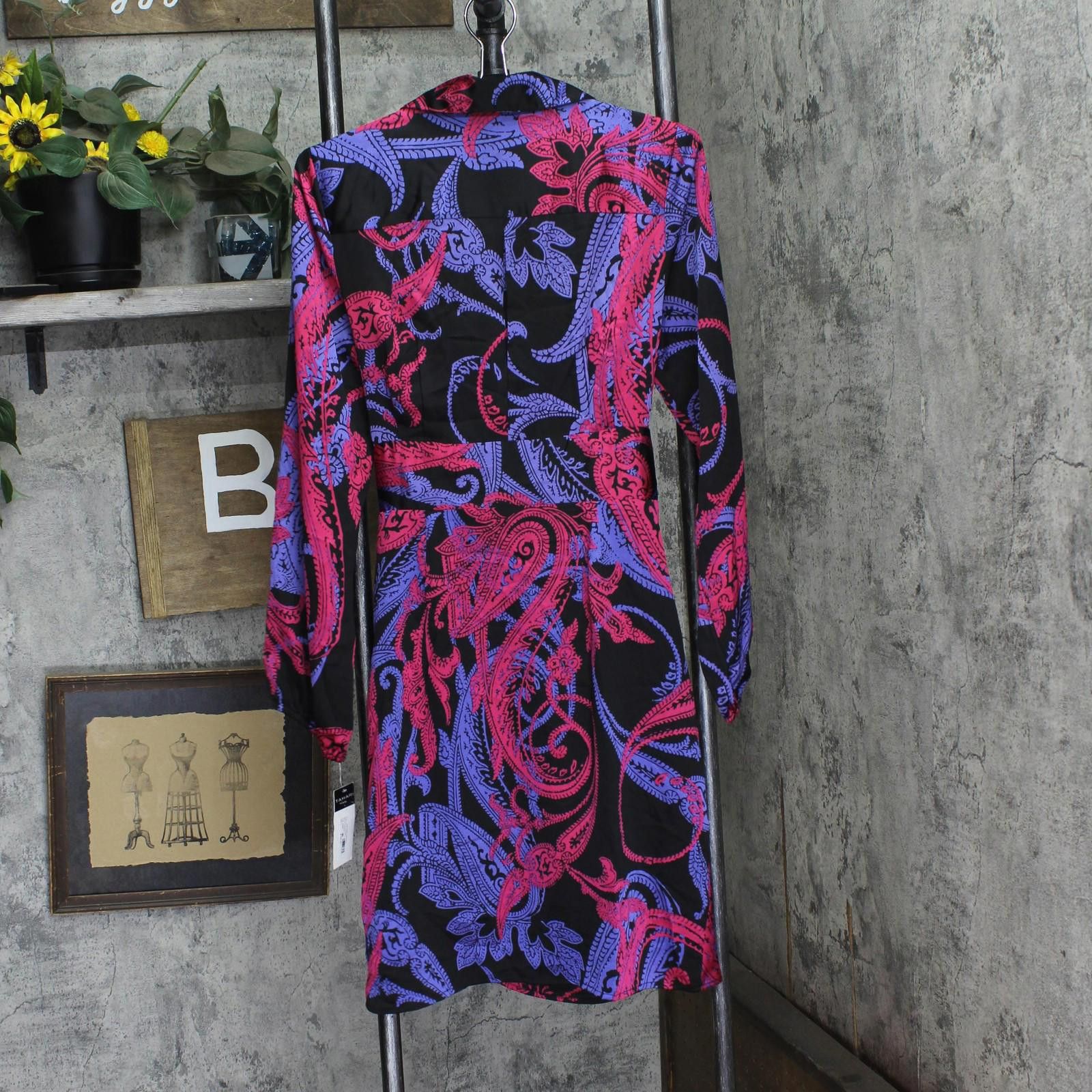Other Nwt Tahari Asl Tie Faux-wrap Dress Dem643-t4 Black Cobalt 8 Size M / US 6-8 / IT 42-44 - 2 Thumbnail