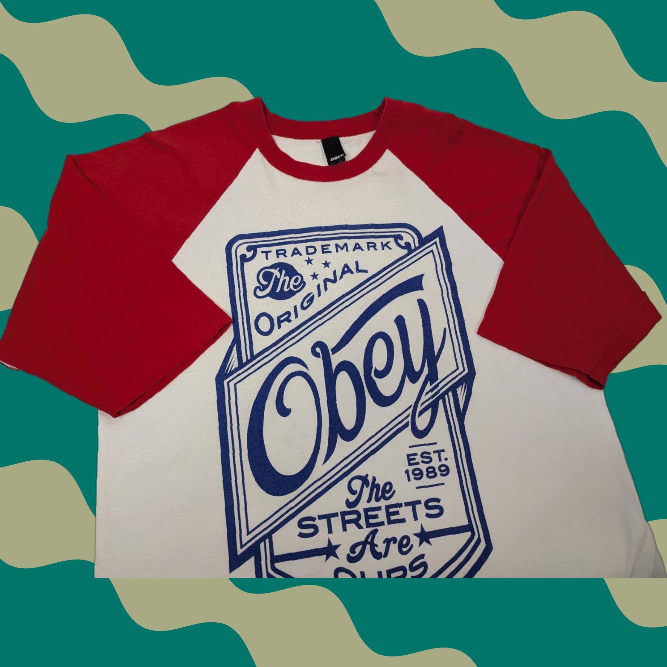 Obey VINTAGE OBEY Shirt Mens XL Red Raglan Baseball Sleeve Skateboarding Streetwear Y2K Tee Size US XL / EU 56 / 4 - 1 Thumbnail