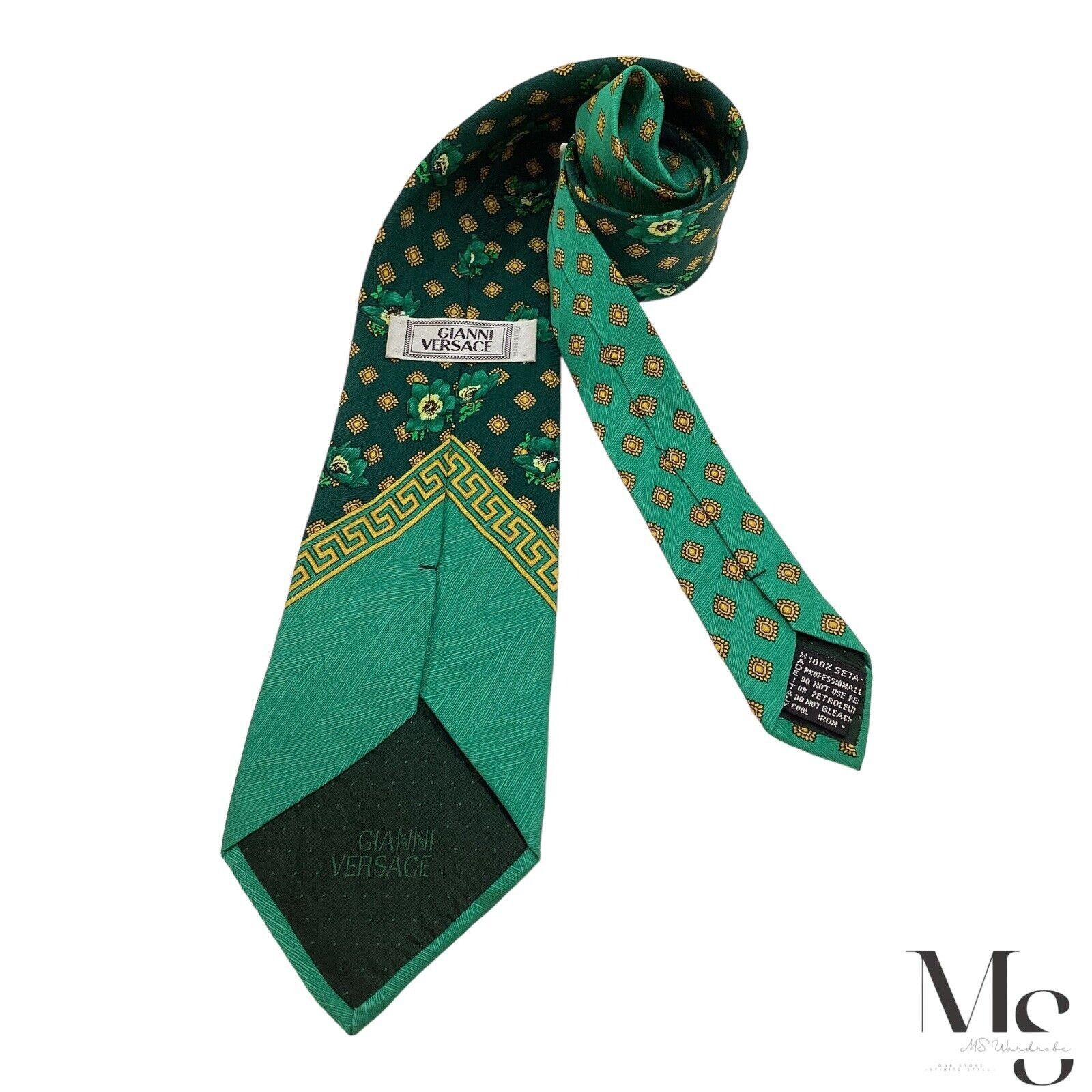 Versace GIANNI VERSACE Green Baroque With Flower Silk Tie Made In It Size ONE SIZE - 3 Thumbnail
