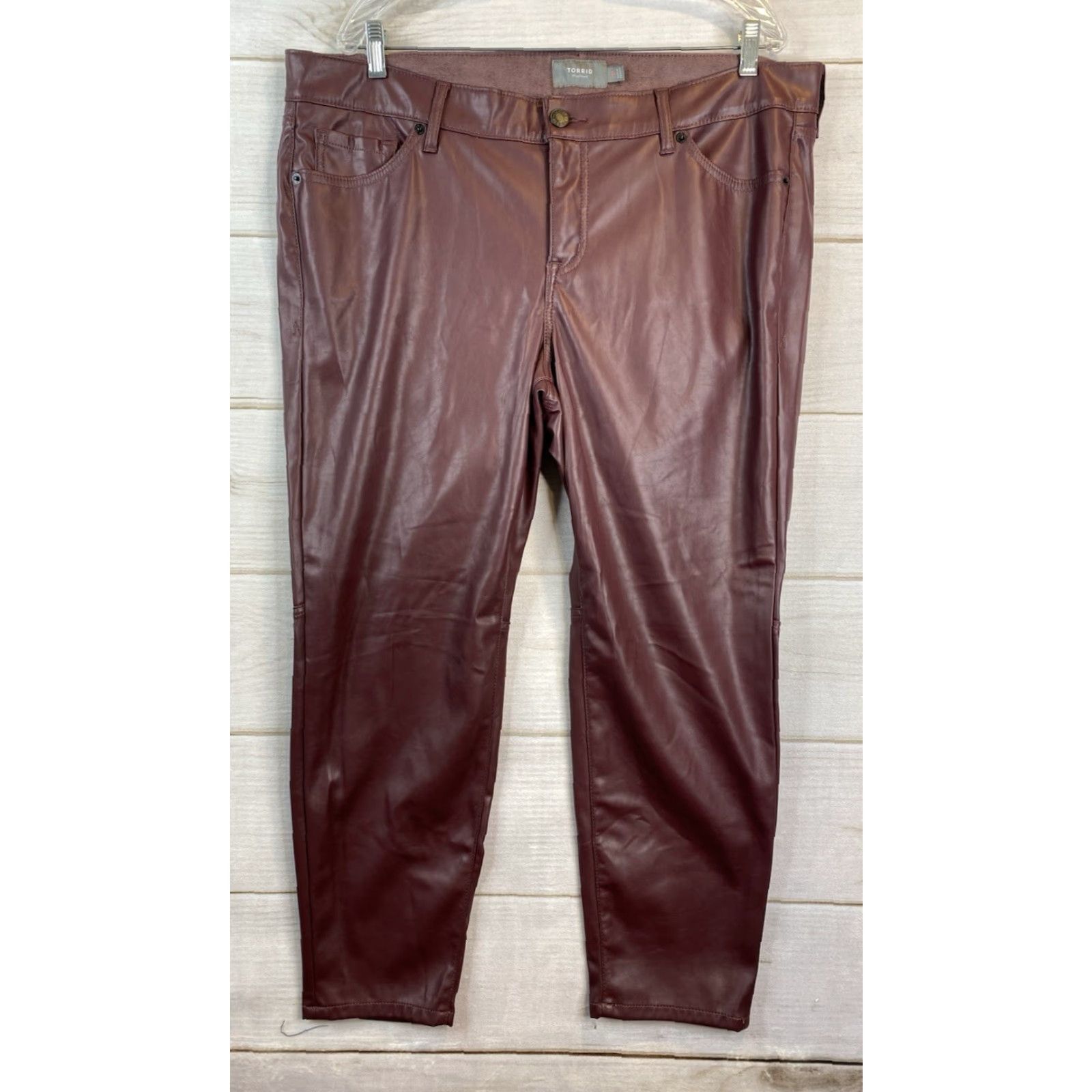 Torrid Torrid Feel the Fit Faux Leather Pants Womens 18 Burgundy Soft High Rise Pocket Size 40" / US 18 - 2 Thumbnail