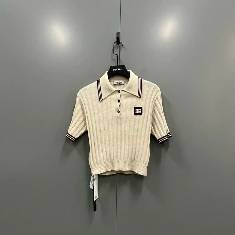 Miu Miu Miu Miu Summer Beige Wool Short Sleeve Tee 0089 Size ONE SIZE - 1 Thumbnail