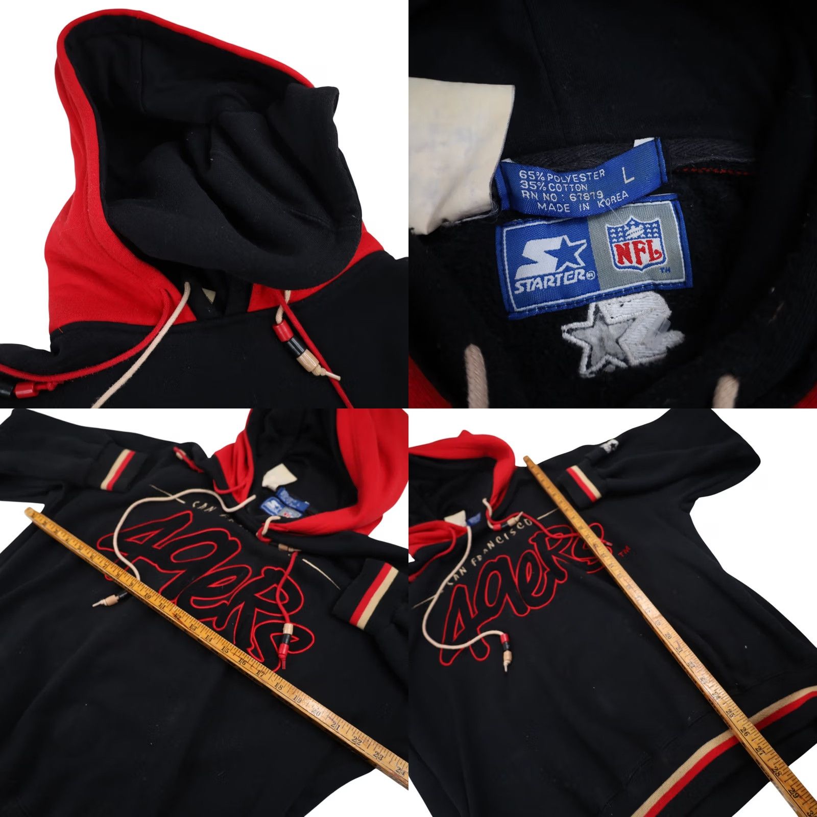 Starter VINTAGE 90s Starter San Francisco 49ers Hoodie Mens Large Double Hood Black Size US L / EU 52-54 / 3 - 8 Thumbnail