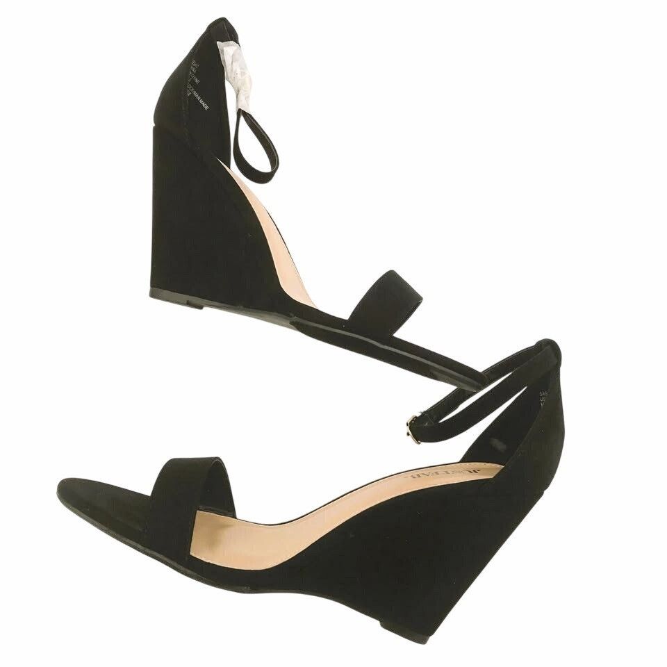 Other New JustFab Black Suede Wedge Sandals Size 9M Heel Saba Liot Size US 9 / IT 39 - 1 Thumbnail