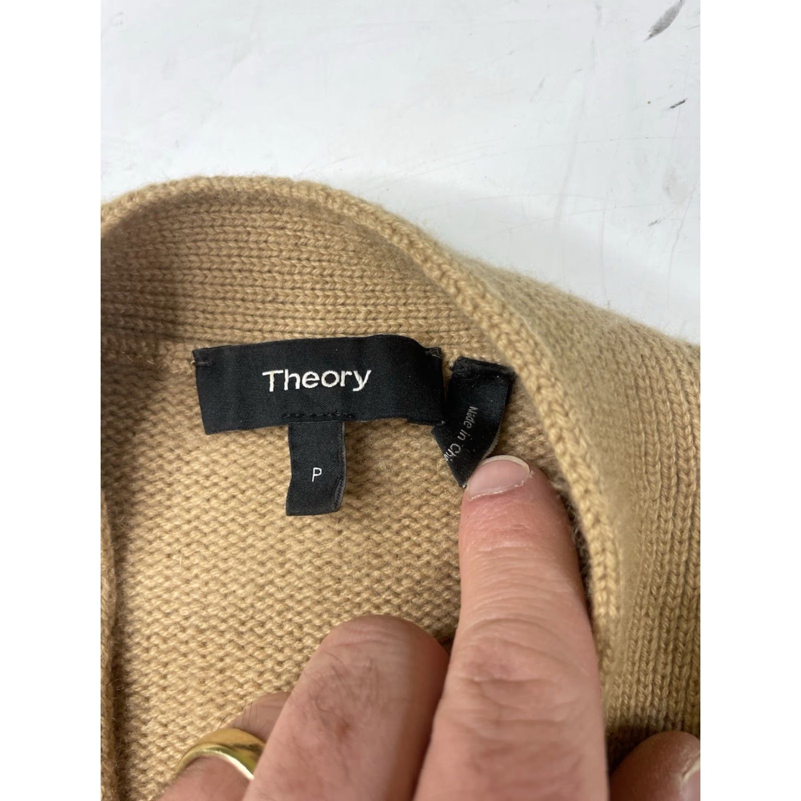 Theory THEORY Cardigan Sweater Open Front Oversized 100% Cashmere Beige Petite Women Long Sleeve Knit Size S / US 4 / IT 40 - 3 Thumbnail