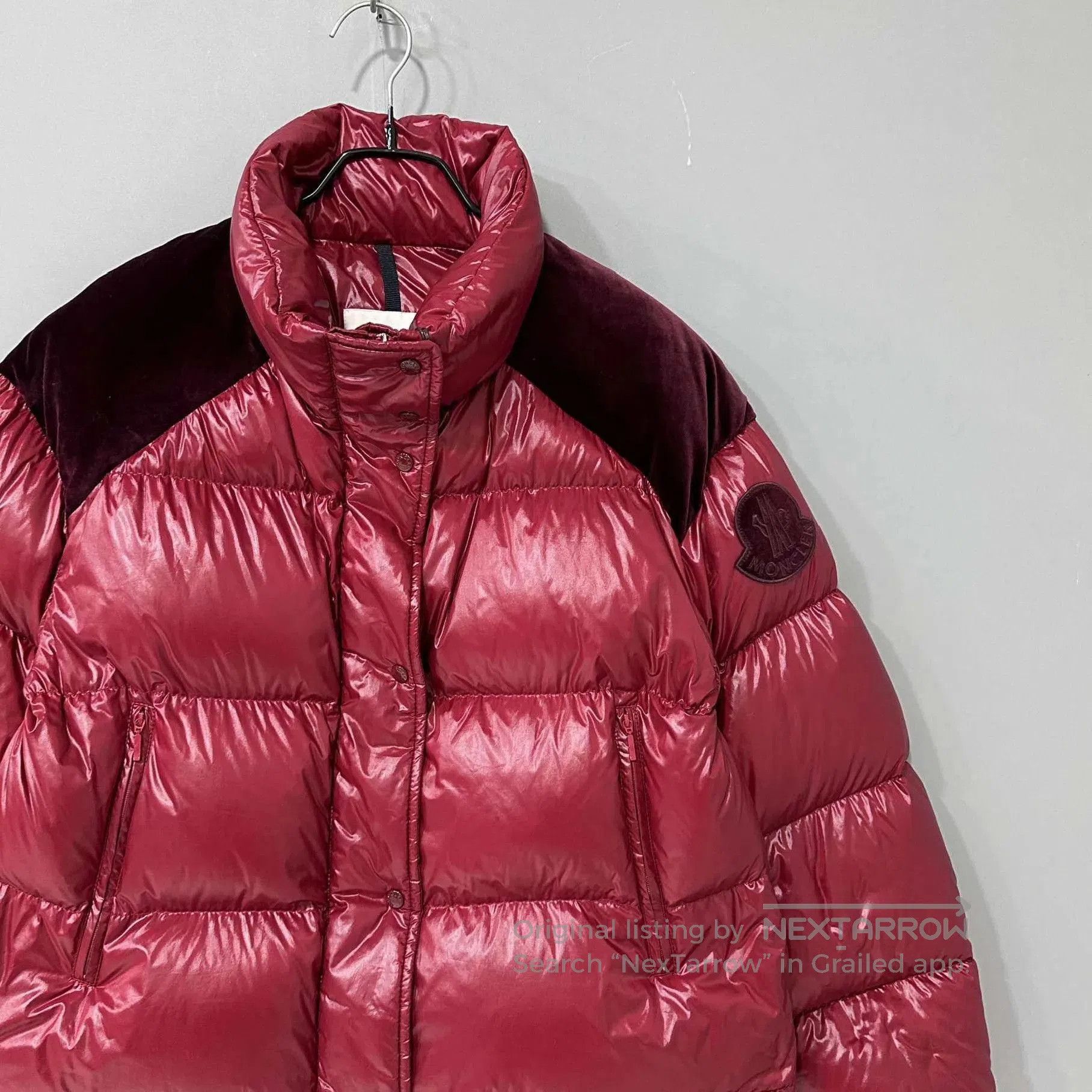 Moncler Red Puffer Jacket with Velvet Accents. Size US S / EU 44-46 / 1 - 2 Thumbnail