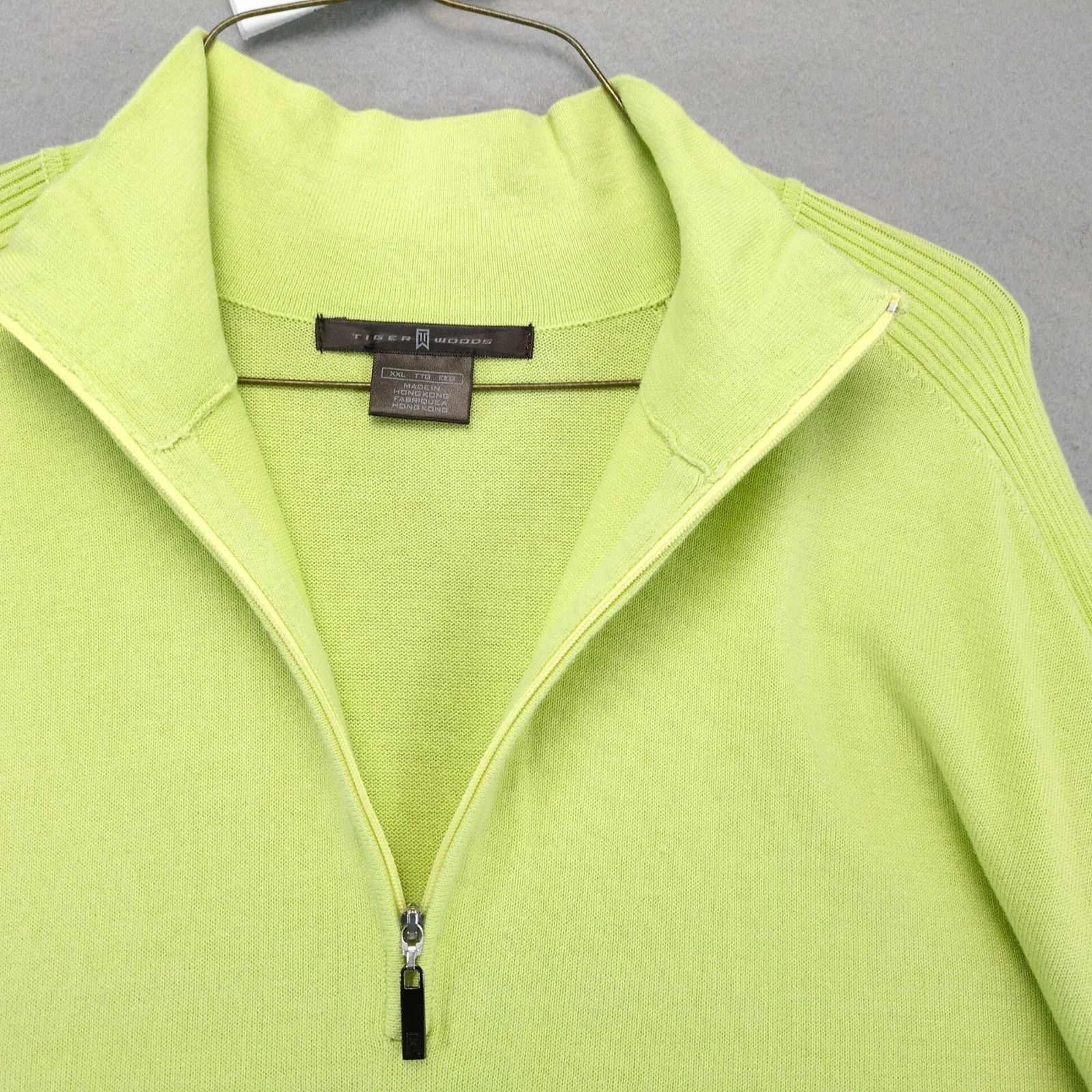 Tiger Woods Tiger Woods Men's XXL 1/4 Zip Knit Sweater Lime Mock Neck Size US XXL / EU 58 / 5 - 10 Thumbnail