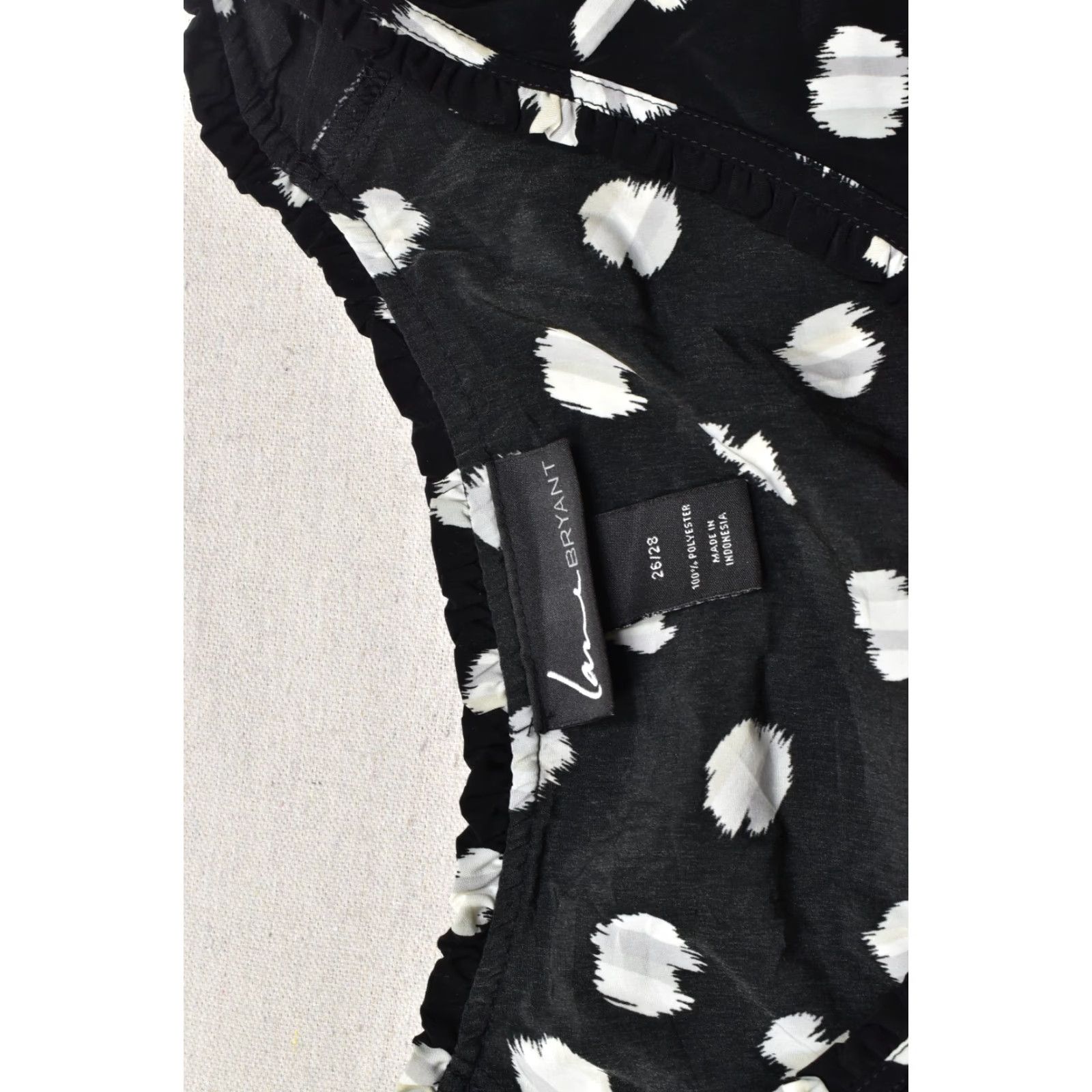Vintage Lane Bryant Blouse Womens Plus 26 Black White Polka Dot Ruffle Button Front 3/4 Sleeve Round Neck Casual Spring Summer Fall Polyester Machine Washable Size 4XL / US 24-26 - 6 Thumbnail