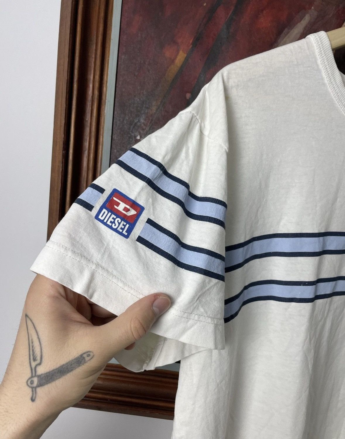 Diesel Vintage Y2k Avant Garde Diesel Tee Rare White Blue Hype Size US L / EU 52-54 / 3 - 4 Thumbnail
