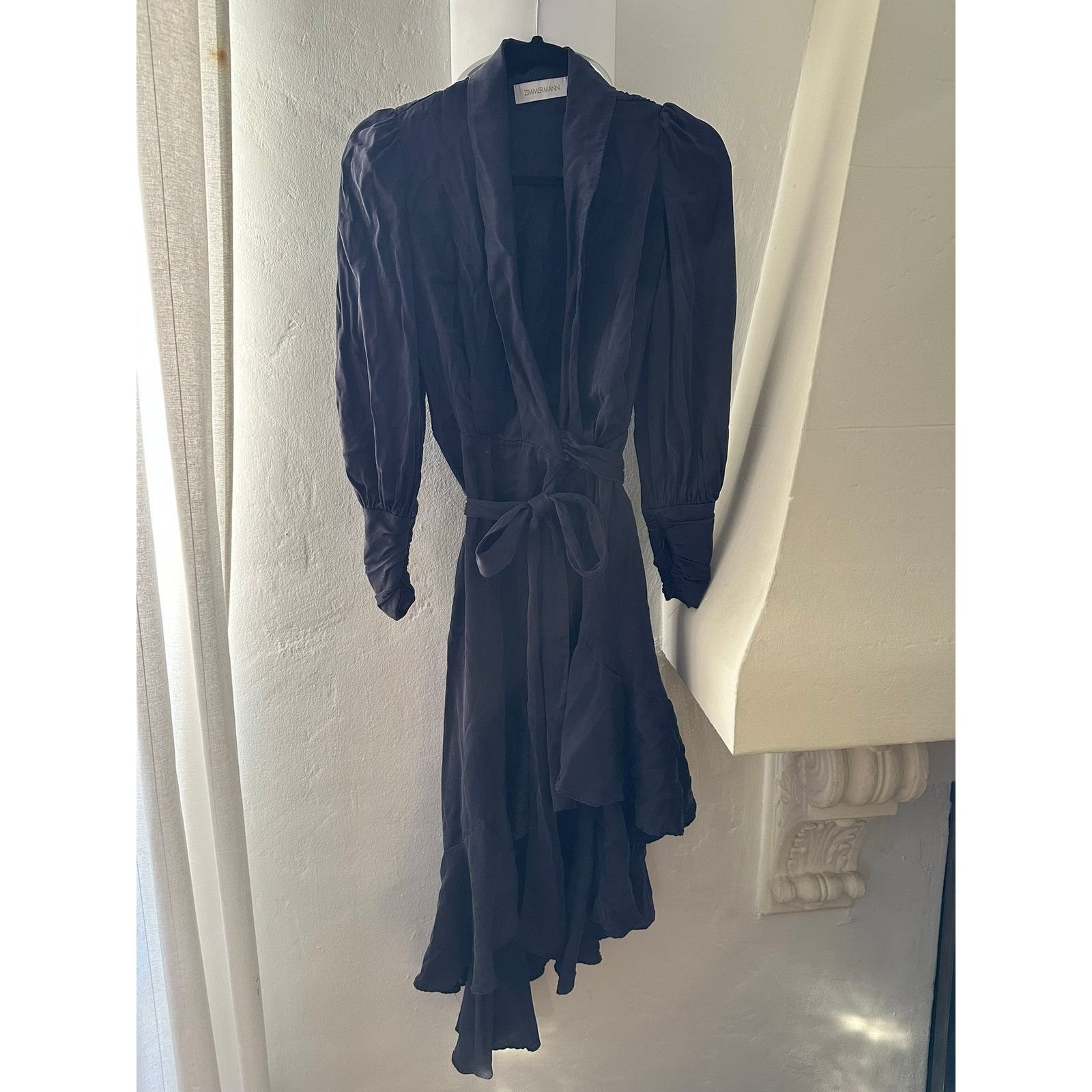 Zimmermann ZIMMERMANN Ruffled Asymmetric Silk-Satin Wrap Dress 0P Size XS / US 0-2 / IT 36-38 - 1 Thumbnail