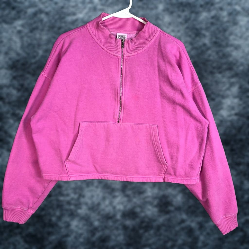 Victoria's Secret Victoria's Secret PINK 1/2 Zip Cropped Sweatshirt Adult Large Pink Activewear Womens Size L / US 10 / IT 46 - 1 Thumbnail