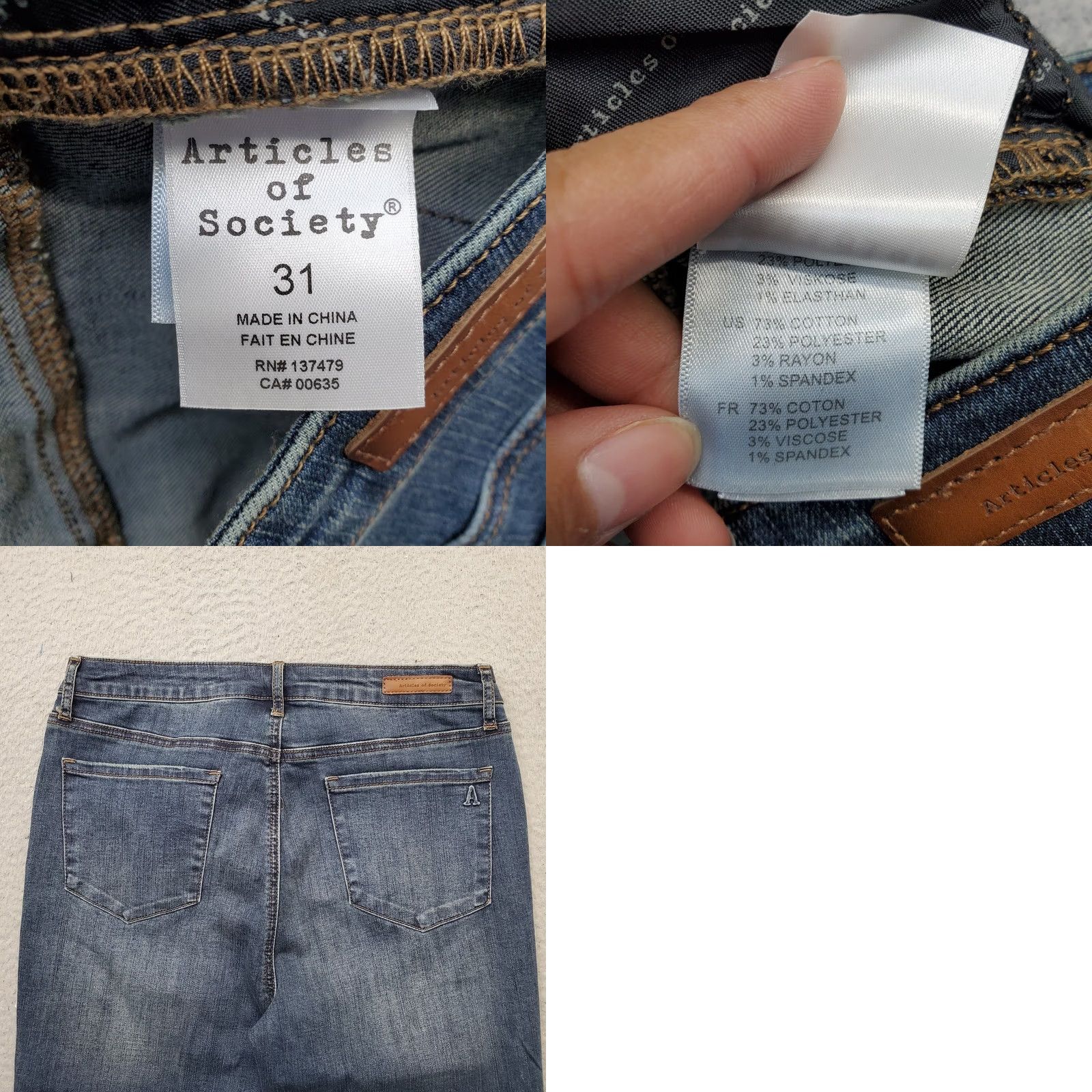 Vintage Articles Of Society Skinny Jeans Womens 31 Blue Denim 5-Pocket Design Jeans Size 24" / US 00 / IT 34 - 8 Thumbnail
