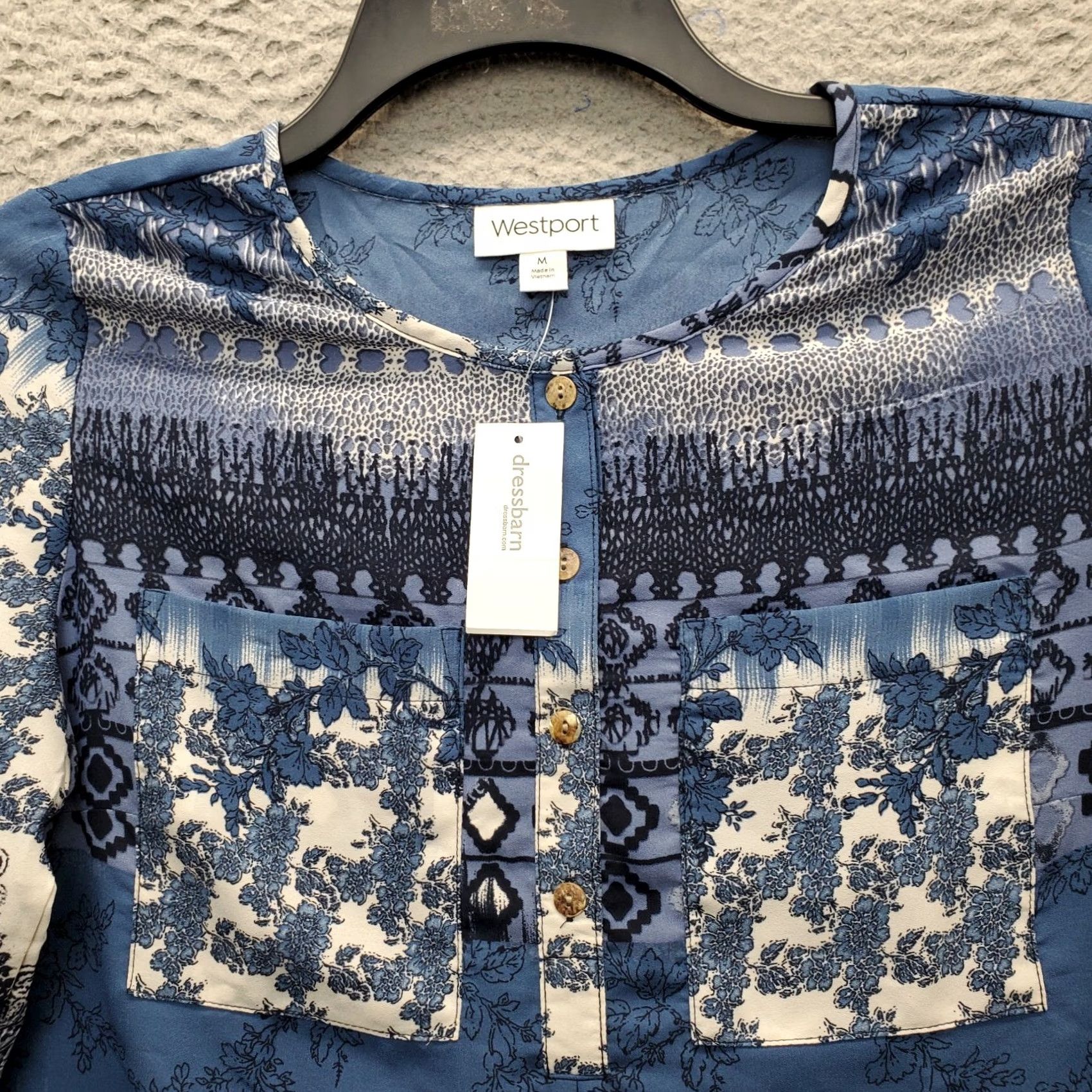 Vintage Westport Tunic Blouse Womens M Multi Pattern 3/4 Sleeve Round Neck Button Front Size M / US 6-8 / IT 42-44 - 7 Thumbnail