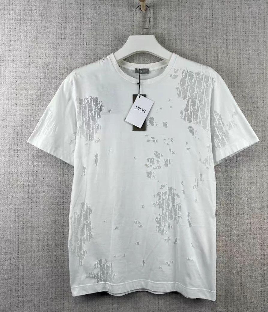 Dior Dior white distressed short sleeve T-shirt Size US M / EU 48-50 / 2 - 1 Thumbnail