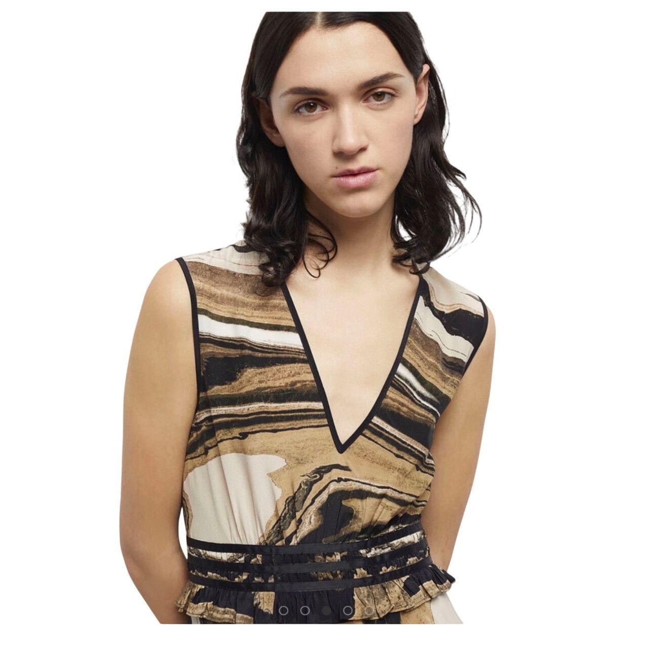 The Kooples The Kooples Womens Short Printed Silk Dress Beige Brown Size Size M / US 6-8 / IT 42-44 - 4 Thumbnail