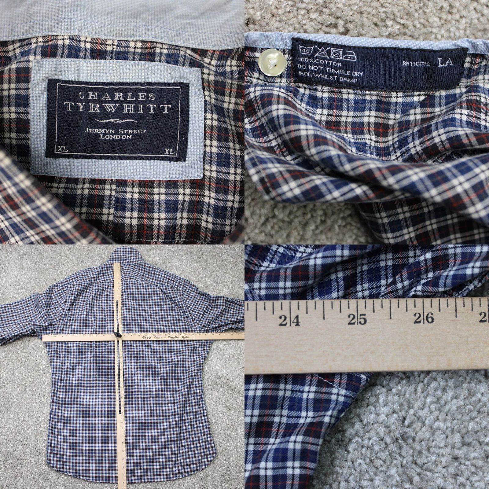 Charles Tyrwhitt Charles Tyrwhitt Shirt Mens XL Blue/Red Button-Up Long Sleeve 100% Cotton Check Size US XL / EU 56 / 4 - 8 Thumbnail