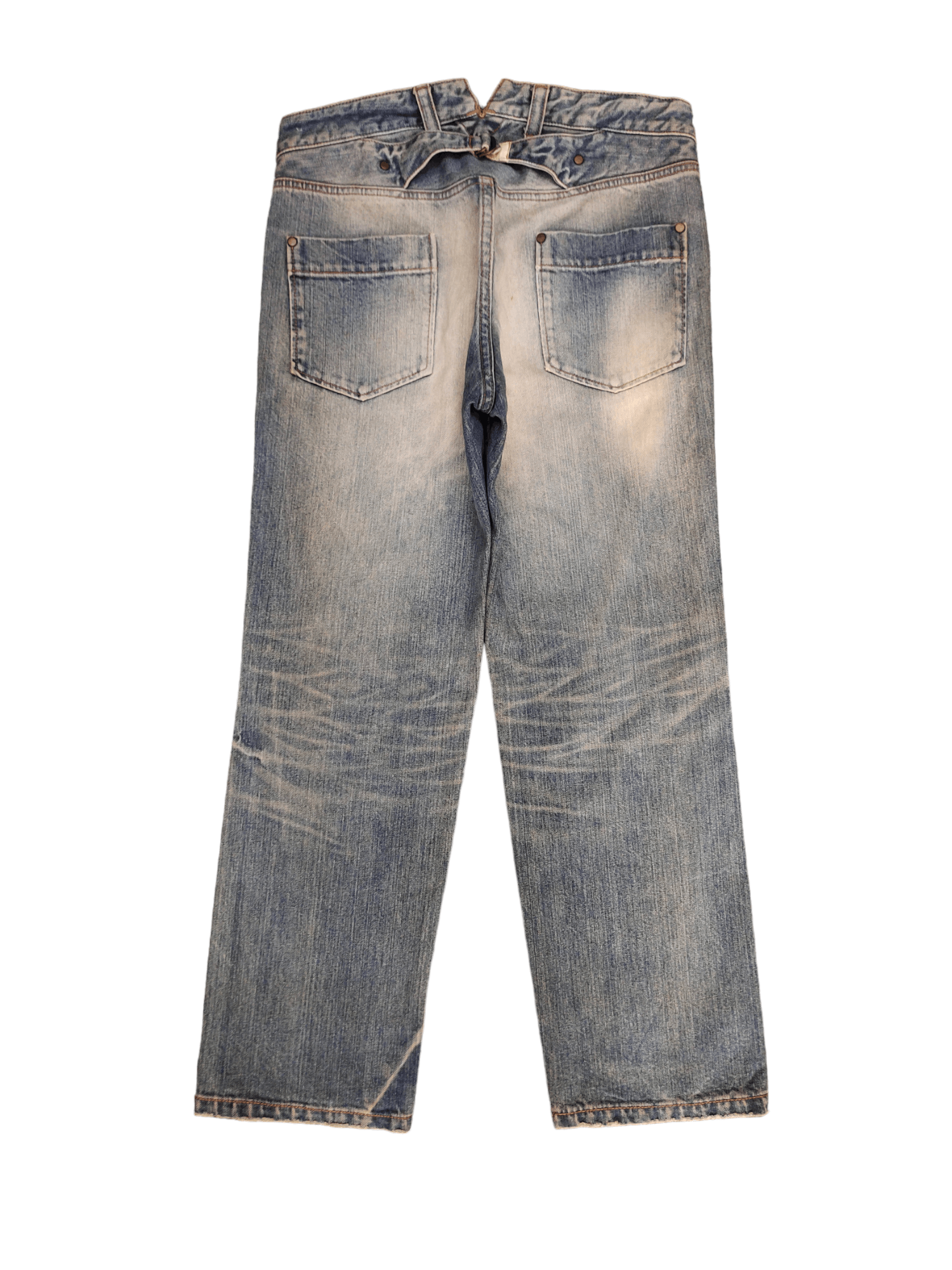 Kapital Japan Buckle Back Distress Faded Denim Undercover Style Y2k Size US 31 - 1 Thumbnail
