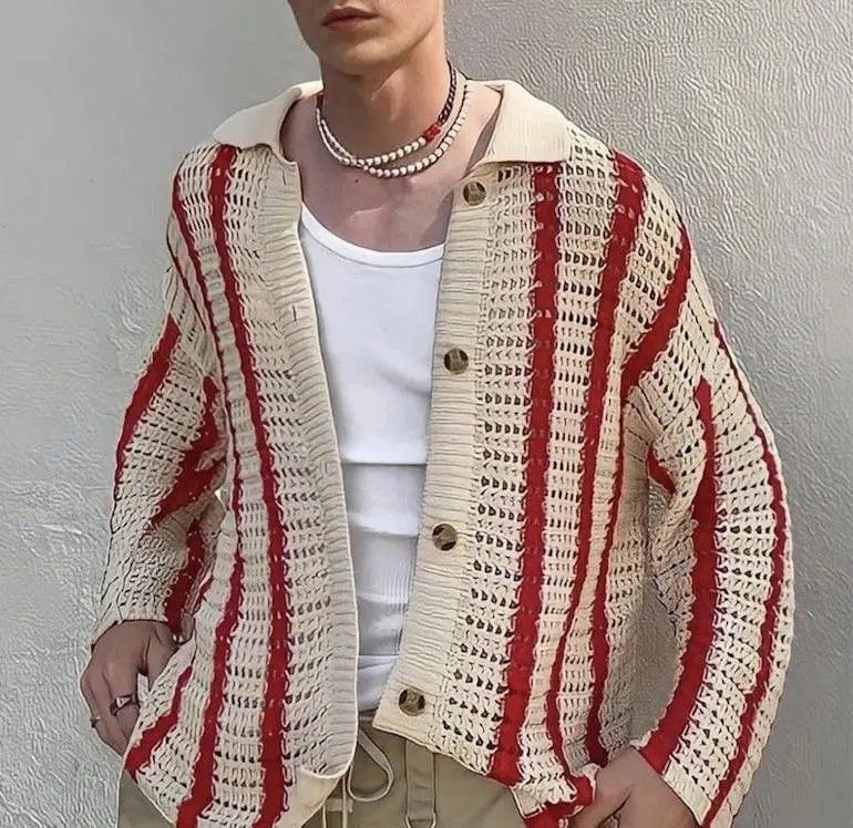 Other Knit Striped Jacquard Cardigan Size US L / EU 52-54 / 3 - 1 Thumbnail
