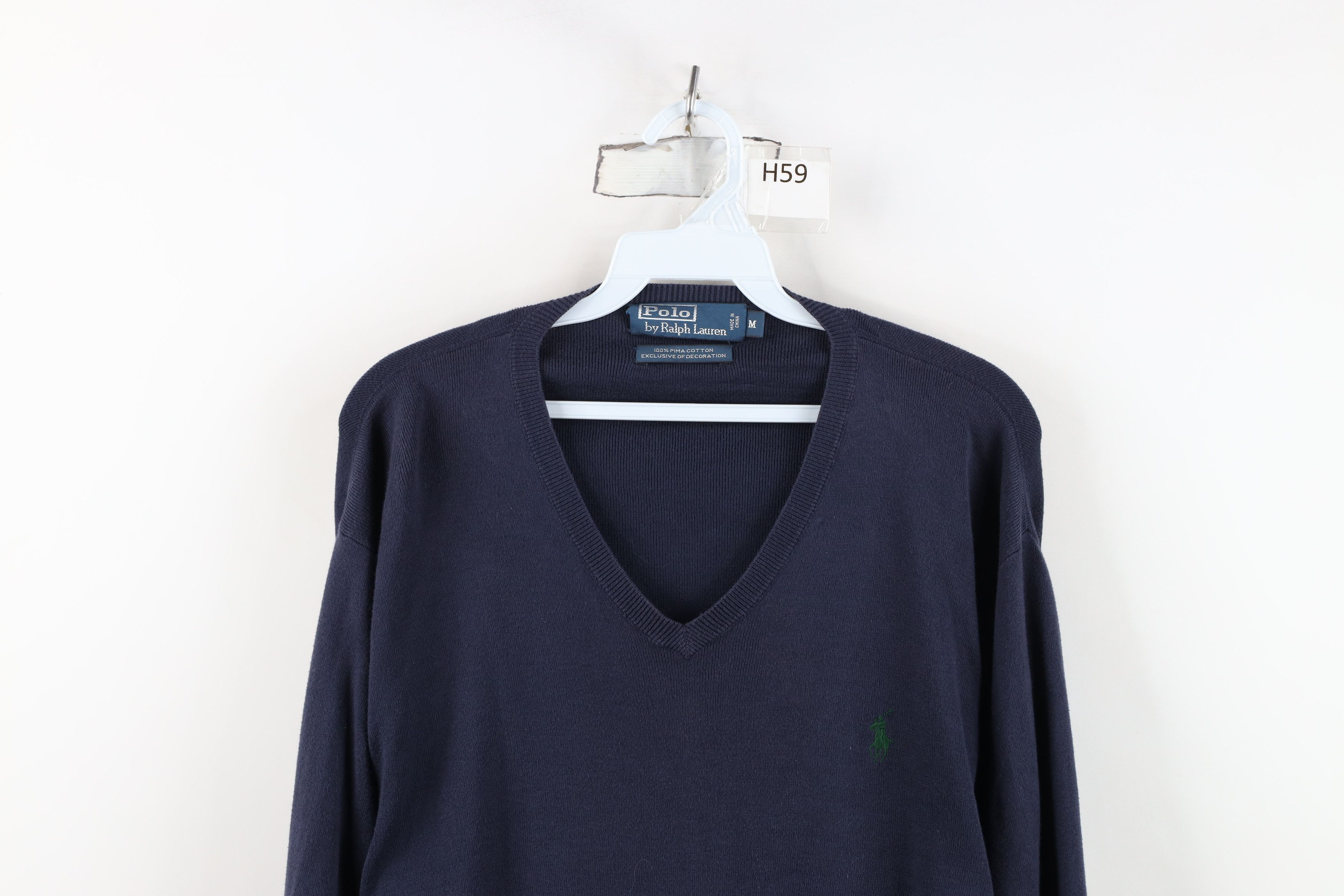 Ralph Lauren Vintage 90s Ralph Lauren Cotton Knit V-Neck Sweater Blue Size US M / EU 48-50 / 2 - 2 Thumbnail