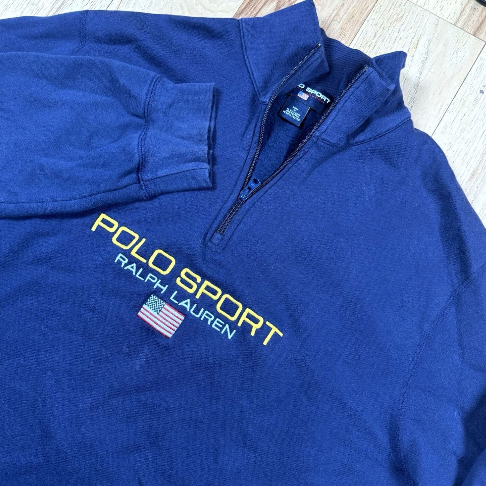 Vintage VINTAGE Ralph Lauren Polo Sport Quarter Zip Fleece Sweatshirt XL USA Flag Blue Mens Size US XL / EU 56 / 4 - 2 Thumbnail