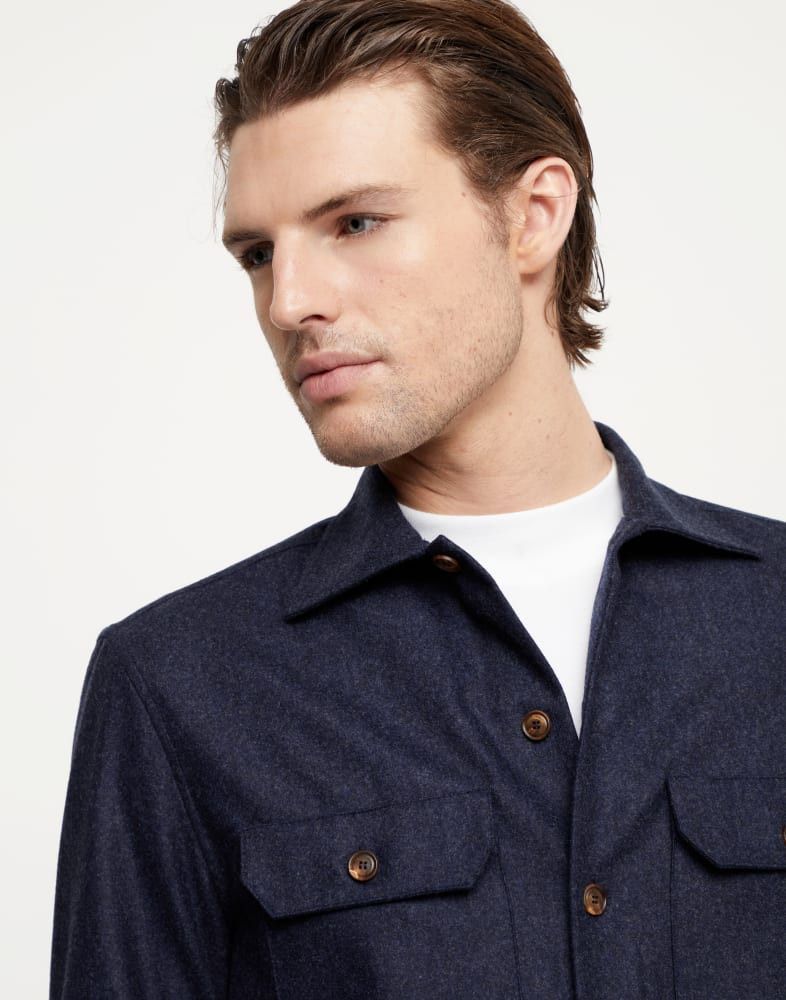 Brunello Cucinelli o1w1db10825 Flannel Sportshirt in Dark Blue Size US M / EU 48-50 / 2 - 3 Thumbnail