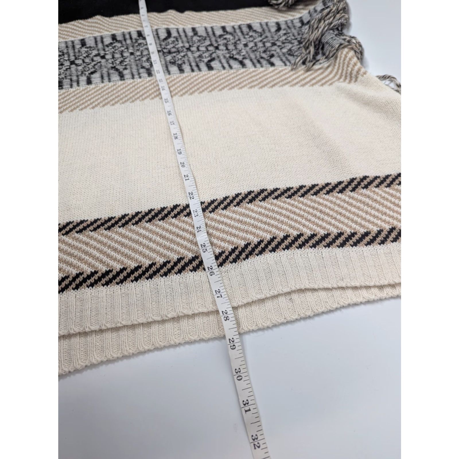 Vintage VINTAGE Northern Angel Sweater Poncho Womens S/M Black Beige Stripe Fringe Cowl Neck Size S / US 4 / IT 40 - 3 Thumbnail