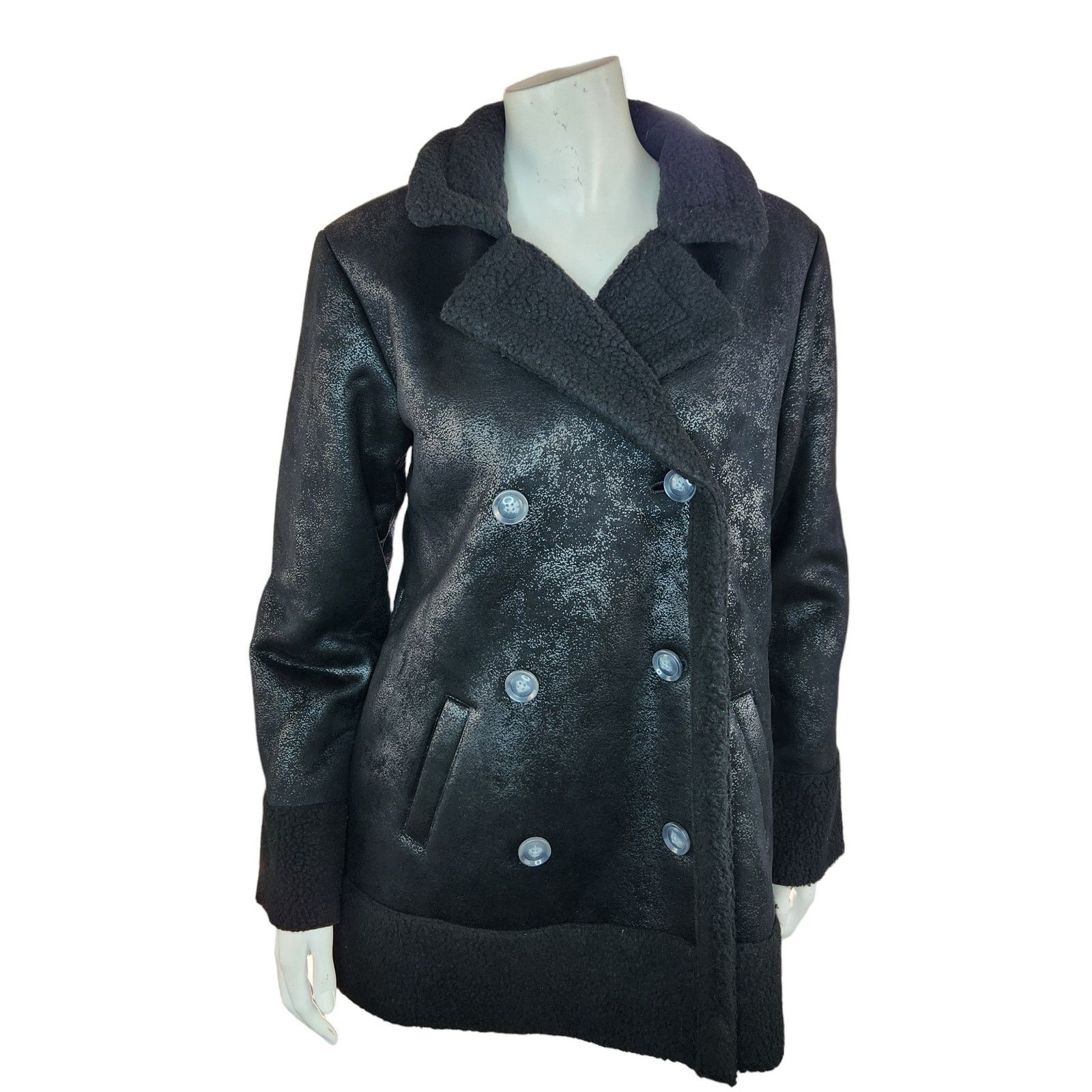 Other Candace Cameron Bure Sherpa Faux Suede Peacoat Black XXS Size XS / US 0-2 / IT 36-38 - 1 Thumbnail