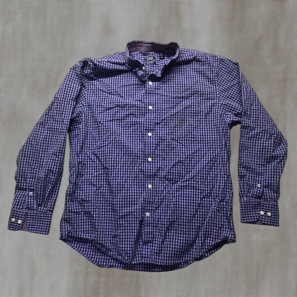 Izod IZOD Button-Up Shirt Purple Checkered Long Sleeve Adult Men Size L Large Purple Slim Fit Cotton Button-Down Short Sleeve? Size US L / EU 52-54 / 3 - 1 Thumbnail