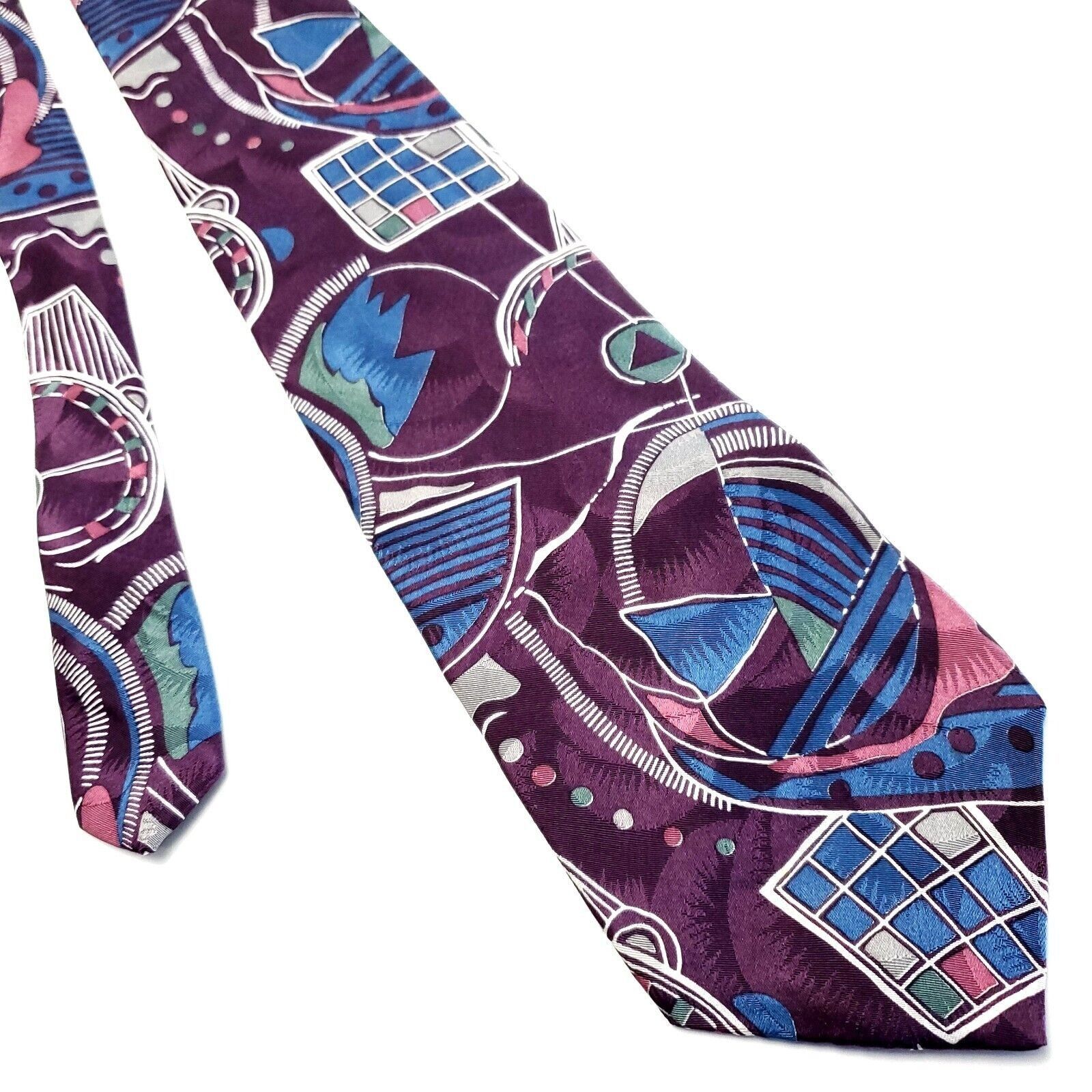 Designer Cezani Silk Tie Print Abstract Purple Wide Size ONE SIZE - 1 Thumbnail