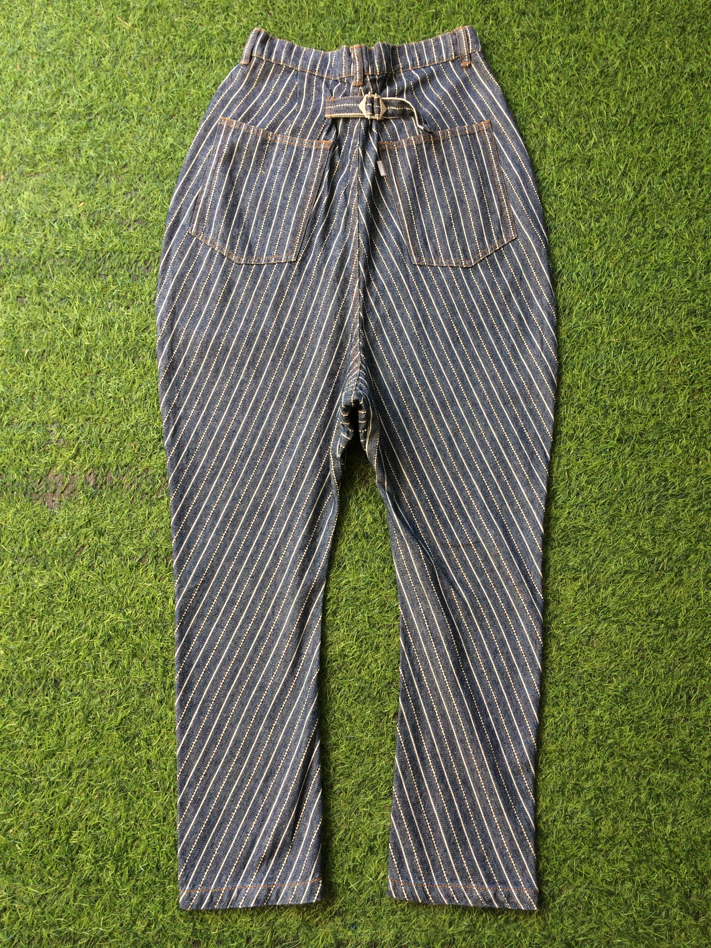 Issey Miyake × Japanese Brand × Ne-Net Ne-net by Issey Miyake Striped Drop Crotch Jeans Pants D-518 Size US 27 - 2 Thumbnail