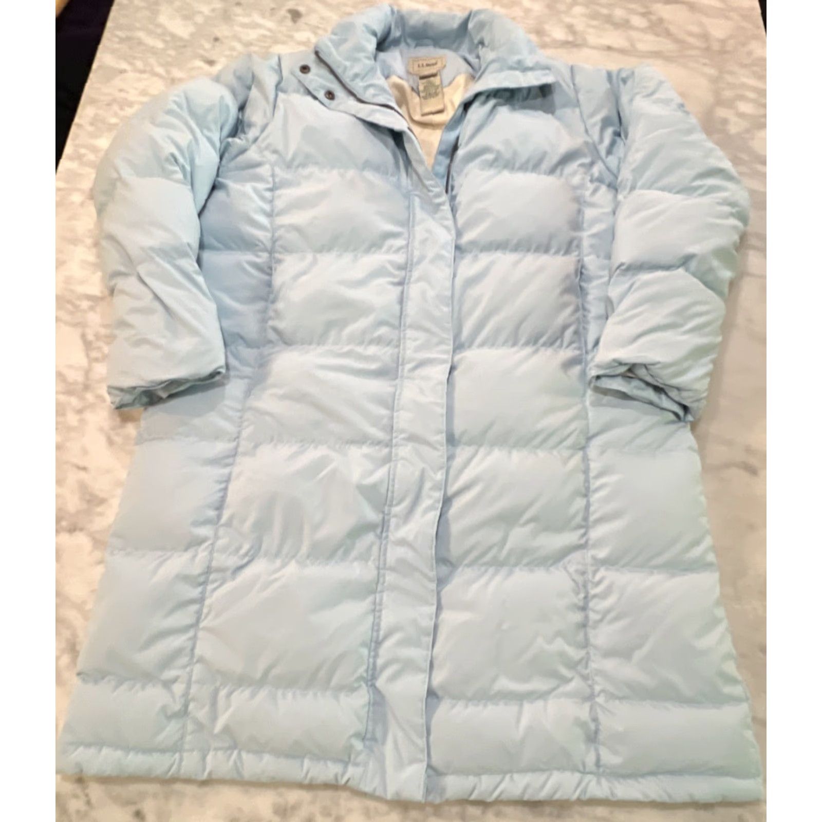 Vintage LL Bean Puffer Parka Jacket Womens L Reg Light Blue Goose Down Long 0 BCU8 Read Size L / US 10 / IT 46 - 3 Thumbnail