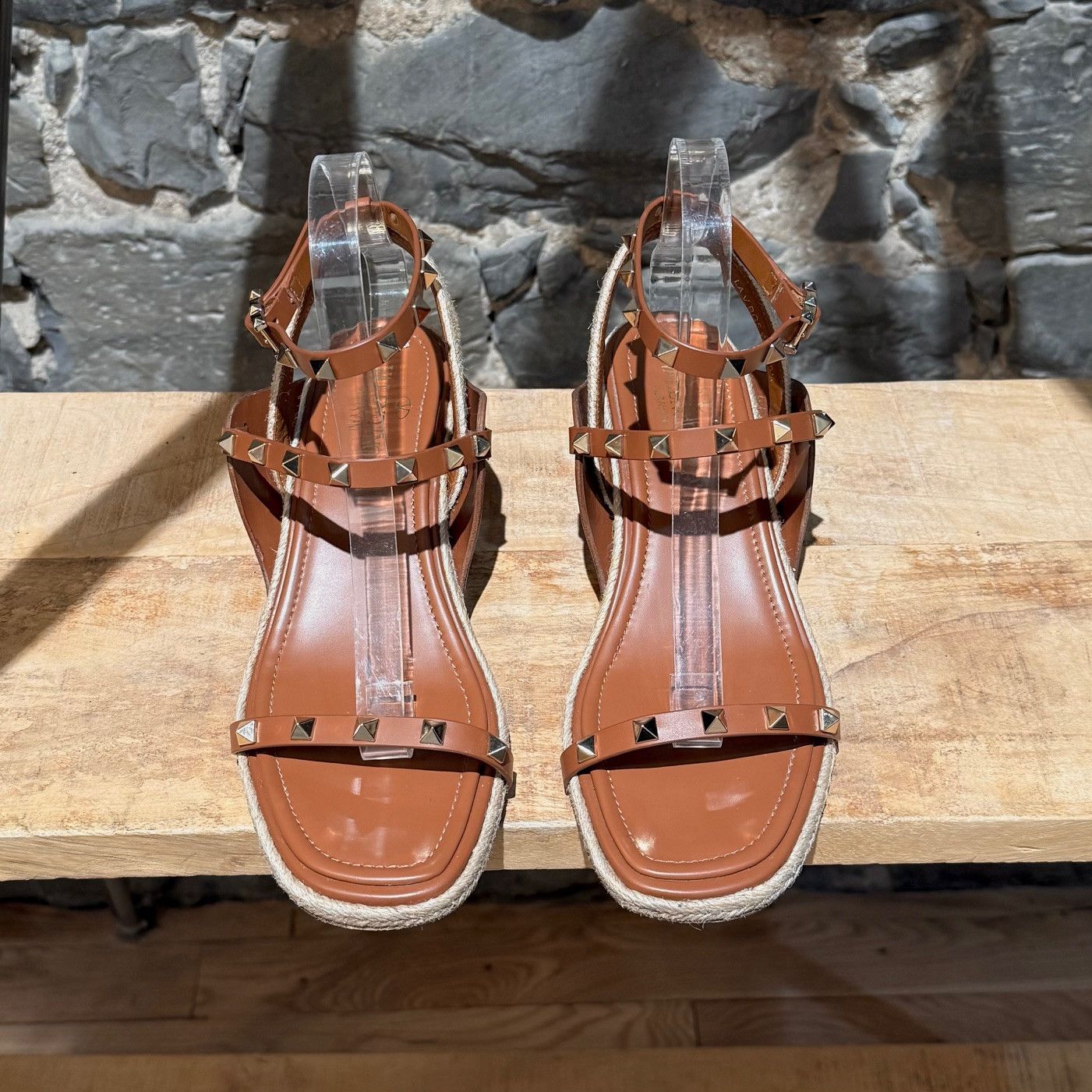 Valentino Valentino Brown Ankle Strap Rockstud Espadrille Sandals Size US 9.5 / IT 39.5 - 3 Thumbnail
